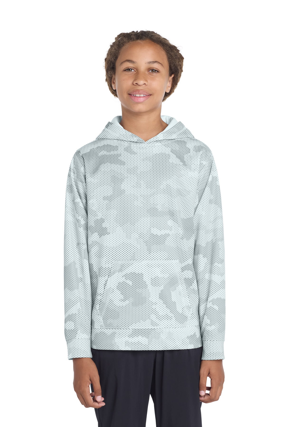 Custom White Sport-Wick CamoHex Fleece Hooded Pullover YST240, personalized by SanCanDo Swag in Argyle, TX