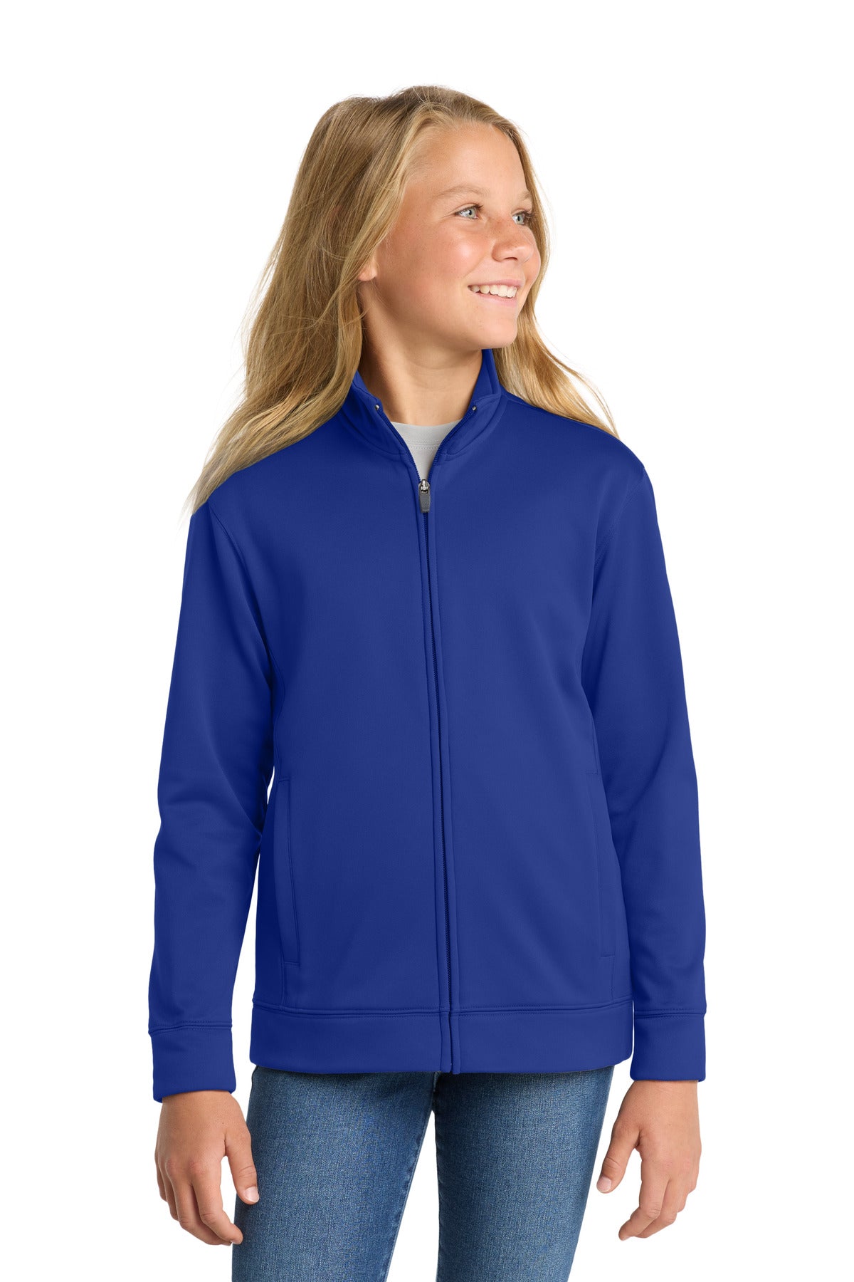 Custom True Royal Youth Sport-Wick Fleece Full-Zip Jacket YST241, personalized by SanCanDo Swag in Argyle, TX