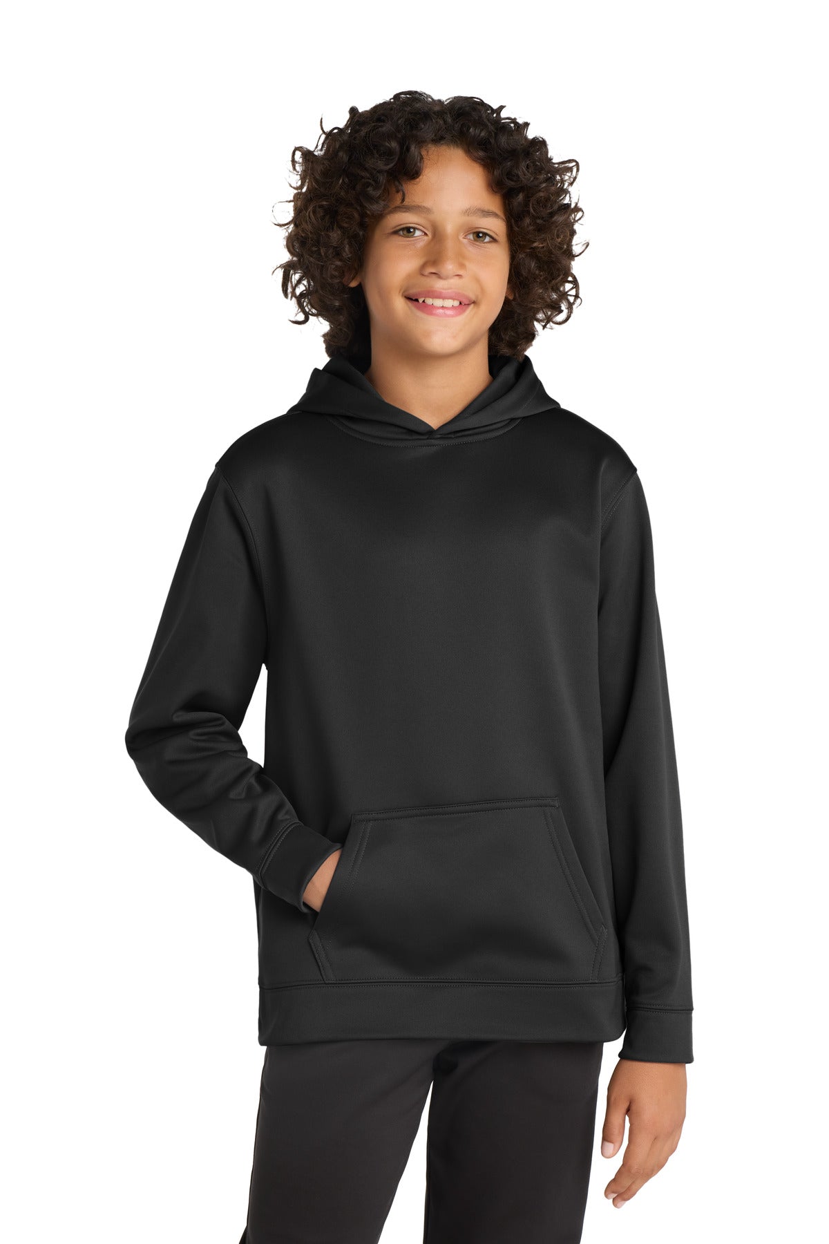 Custom Black Youth Sport-Wick Fleece Hooded Pullover YST244, personalized by SanCanDo Swag in Argyle, TX