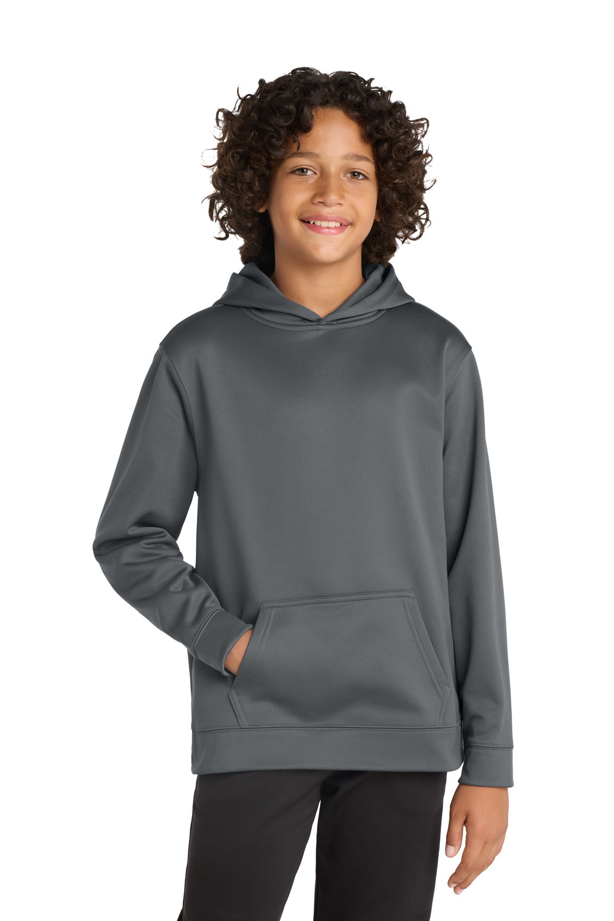 Custom Dark Smoke Grey Youth Sport-Wick Fleece Hooded Pullover YST244, personalized by SanCanDo Swag in Argyle, TX