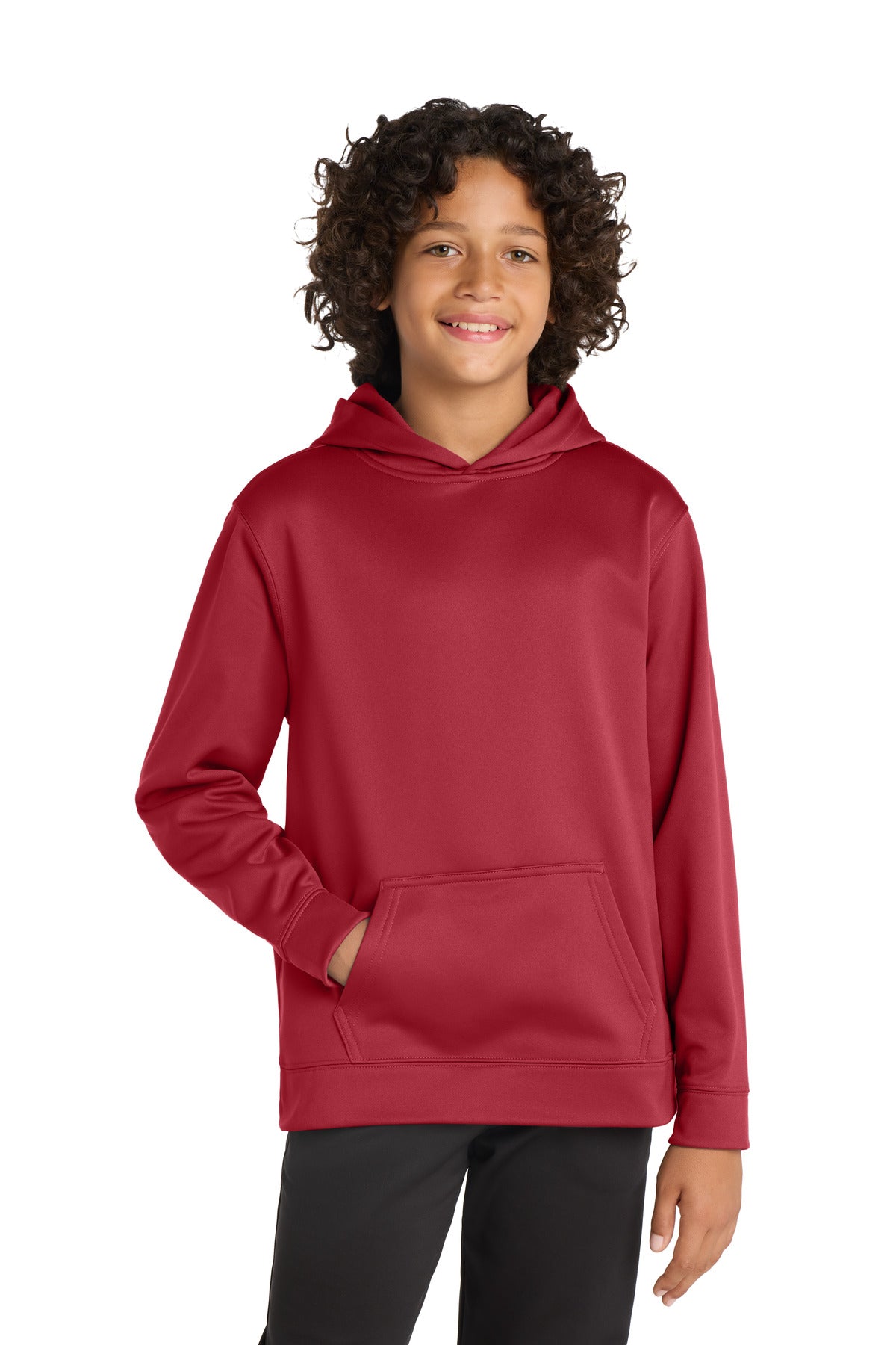 Custom Deep Red Youth Sport-Wick Fleece Hooded Pullover YST244, personalized by SanCanDo Swag in Argyle, TX