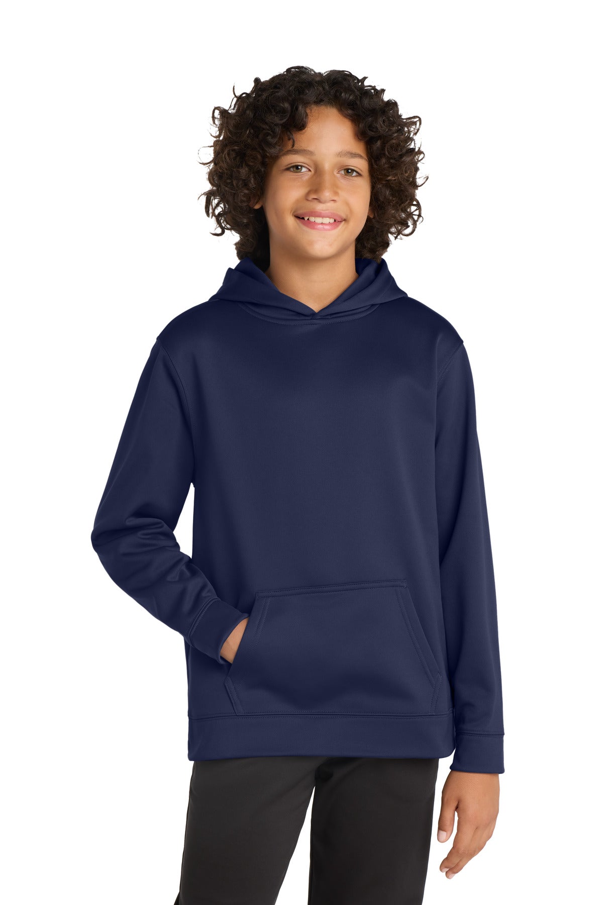 Custom Navy Youth Sport-Wick Fleece Hooded Pullover YST244, personalized by SanCanDo Swag in Argyle, TX