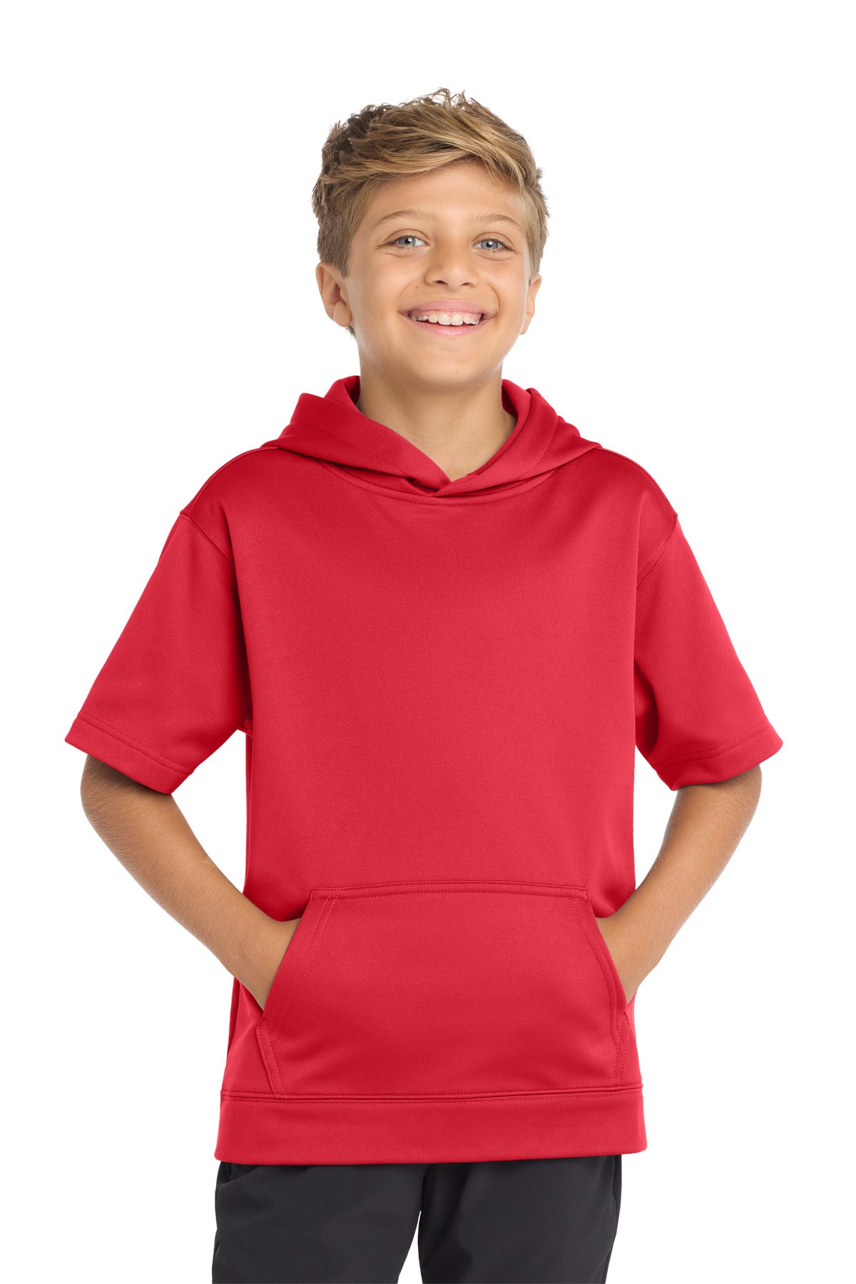 Custom Deep Red Short Sleeve Hooded Pullover YST251, personalized by SanCanDo Swag in Argyle, TX