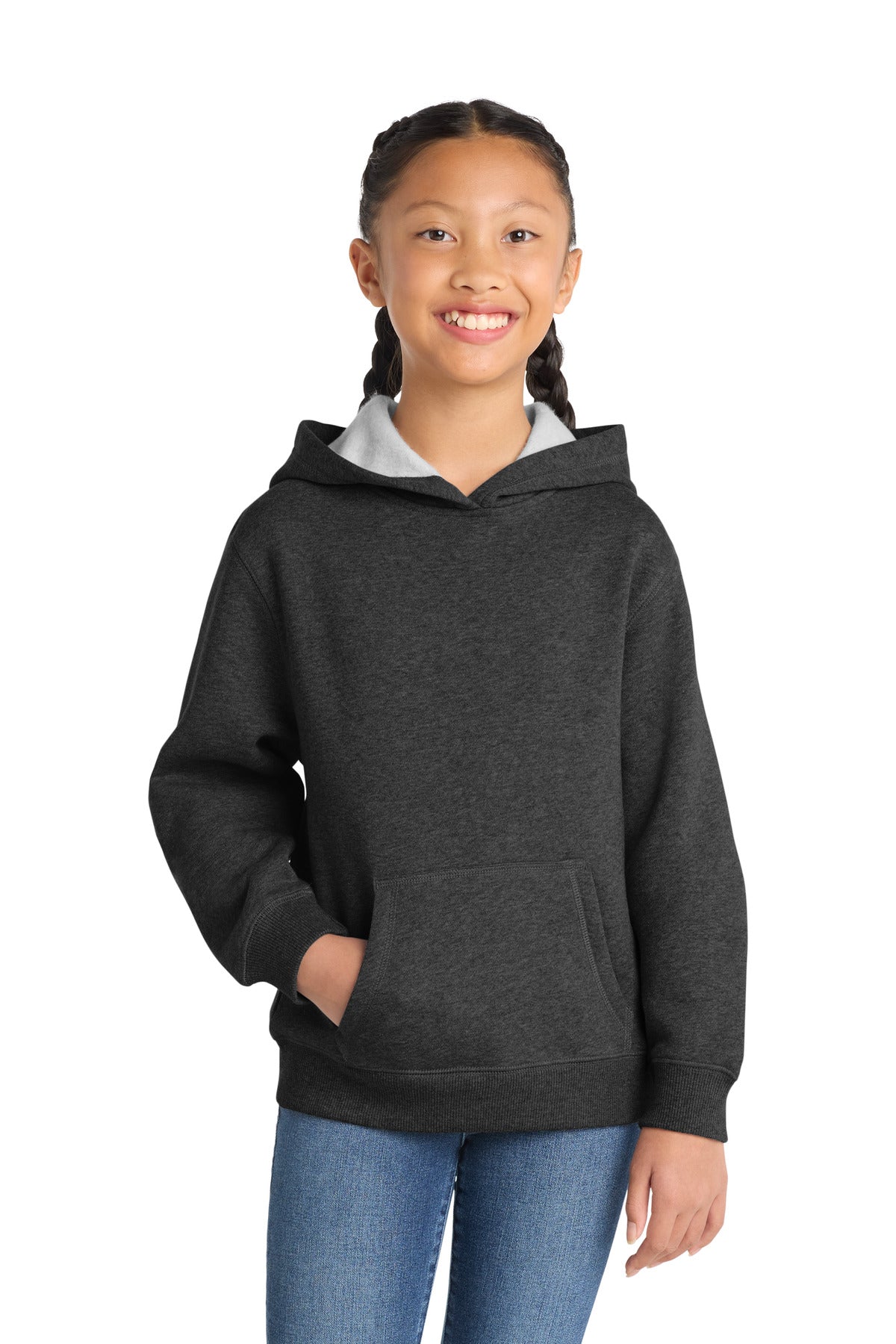 Custom Graphite Heather Youth Hoodie YST254, personalized by SanCanDo Swag in Argyle, TX