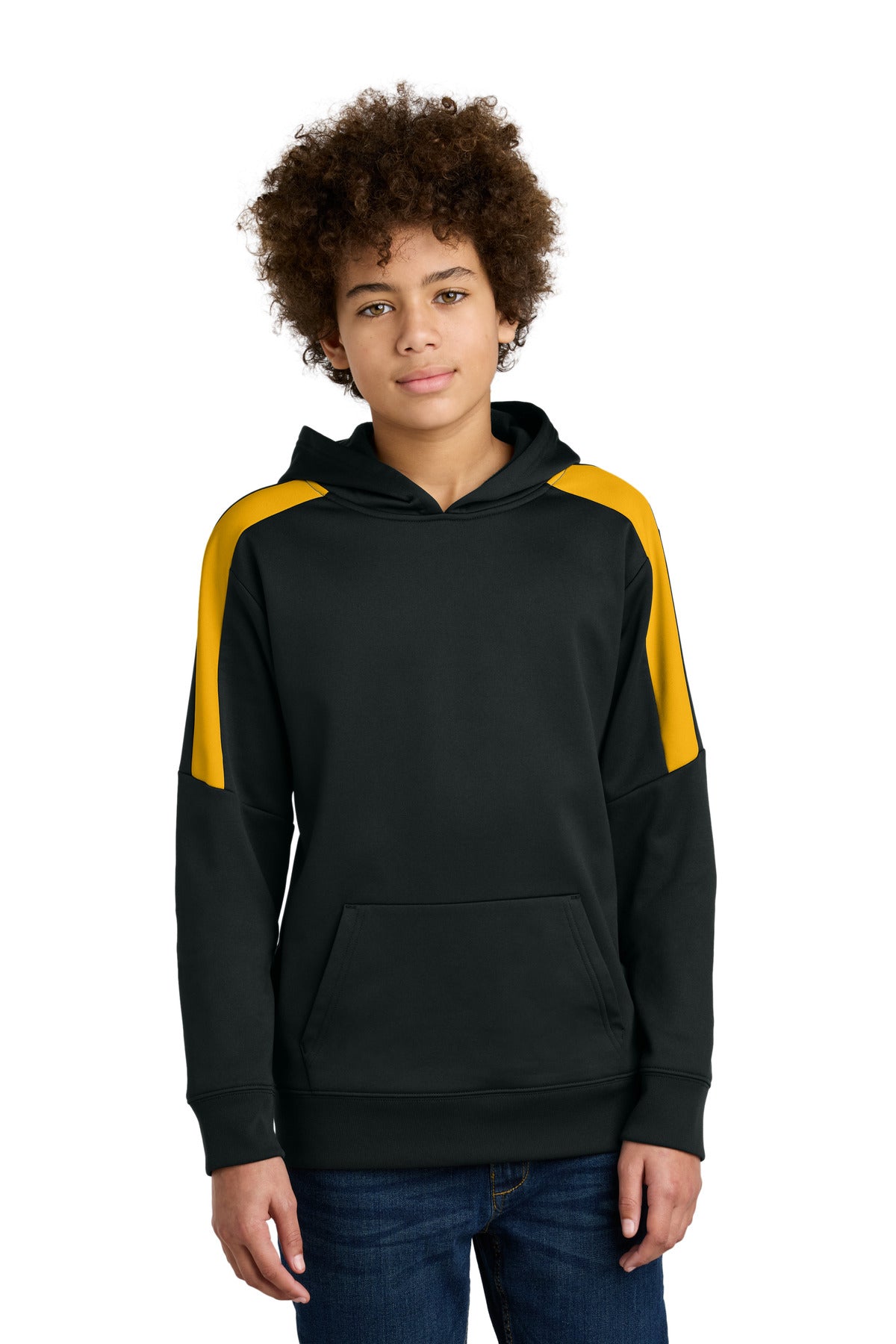 Custom Black/ Gold Sport-Wick Fleece United Pullover Hoodie YST255, personalized by SanCanDo Swag in Argyle, TX