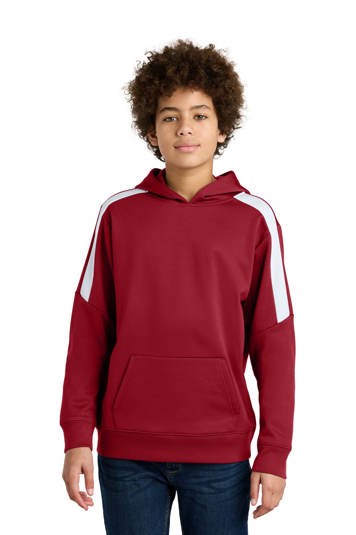Custom Deep Red/ White Sport-Wick Fleece United Pullover Hoodie YST255, personalized by SanCanDo Swag in Argyle, TX