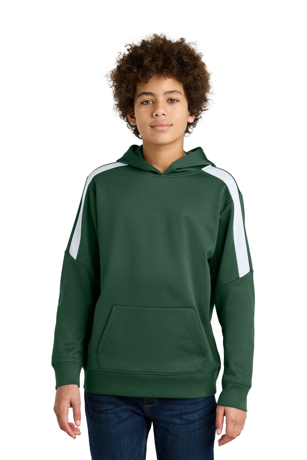Custom Forest Green/ White Sport-Wick Fleece United Pullover Hoodie YST255, personalized by SanCanDo Swag in Argyle, TX