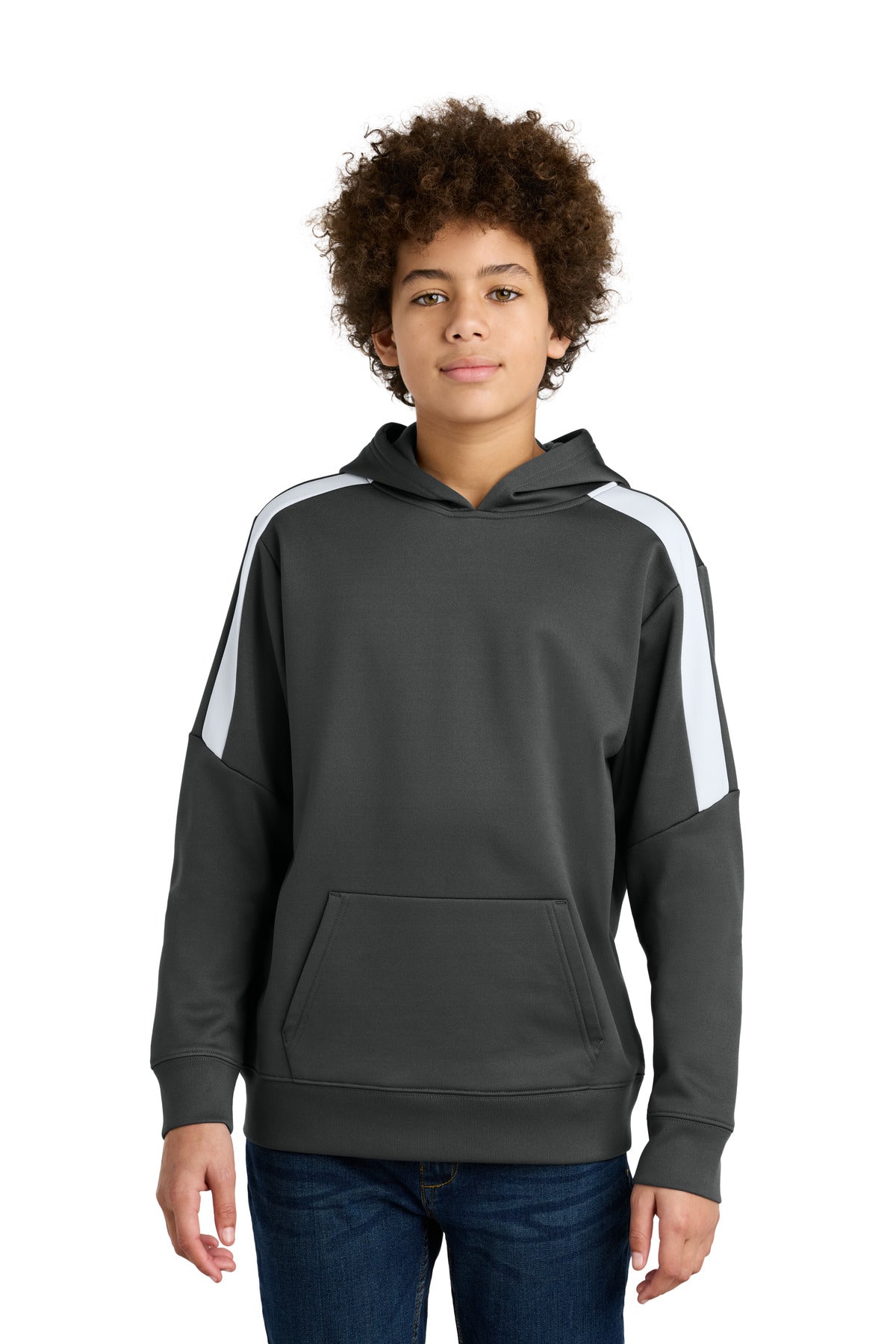 Custom Iron Grey/ White Sport-Wick Fleece United Pullover Hoodie YST255, personalized by SanCanDo Swag in Argyle, TX