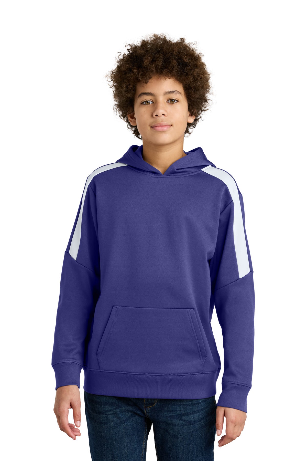 Custom Purple/ White Sport-Wick Fleece United Pullover Hoodie YST255, personalized by SanCanDo Swag in Argyle, TX