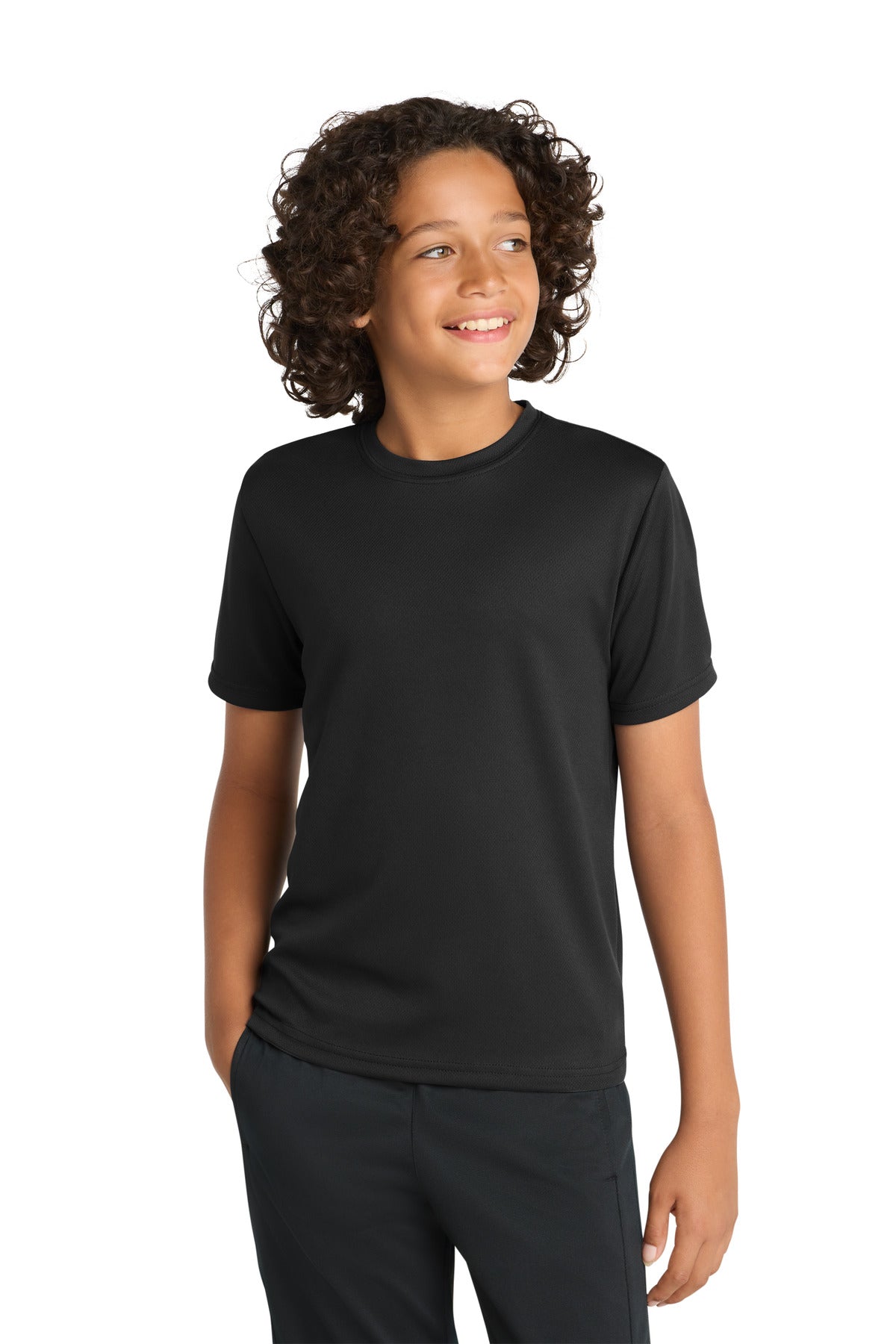 Custom Black Youth PosiCharge RacerMesh Tee YST340, personalized by SanCanDo Swag in Argyle, TX