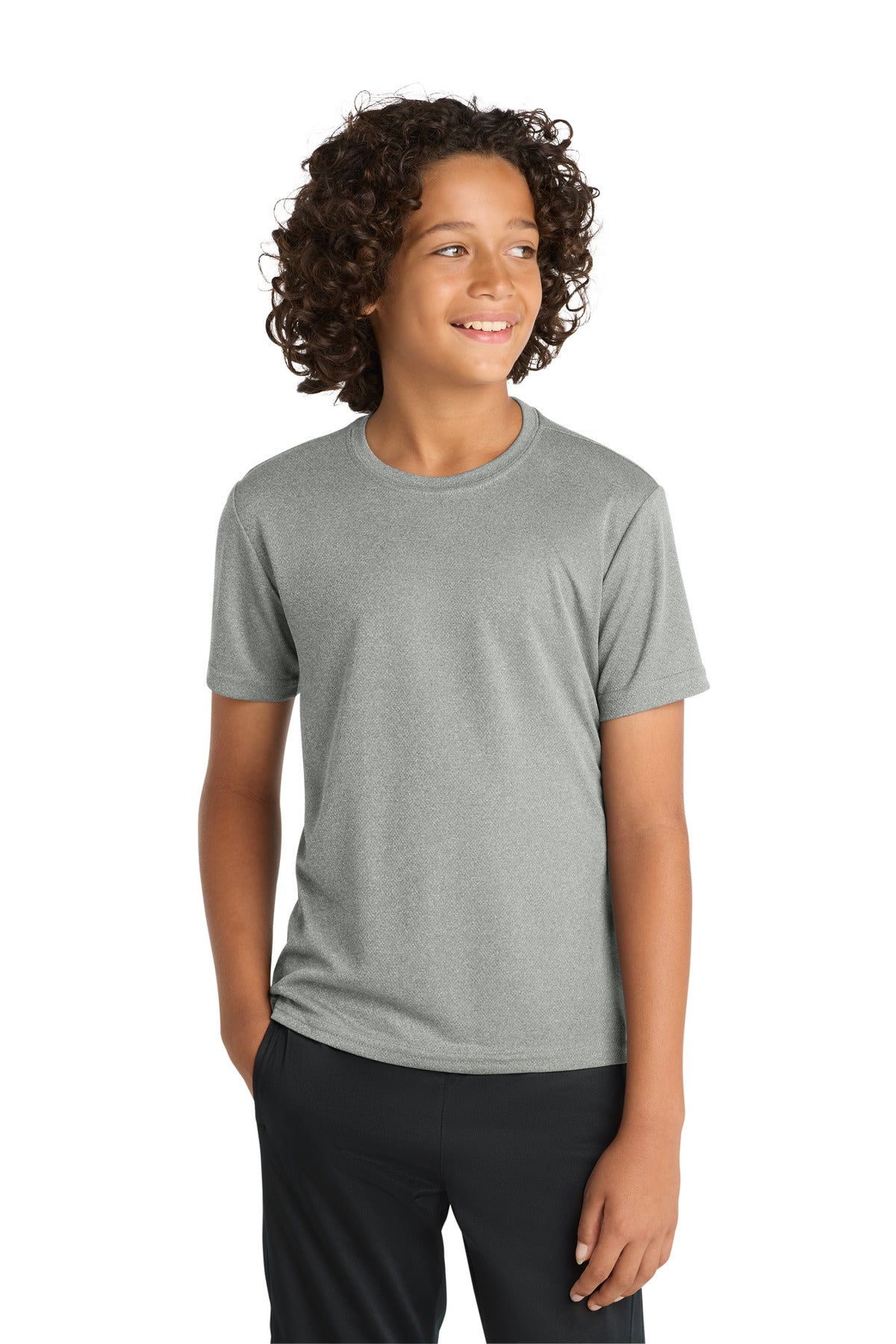 Custom Grey Heather Youth PosiCharge RacerMesh Tee YST340, personalized by SanCanDo Swag in Argyle, TX
