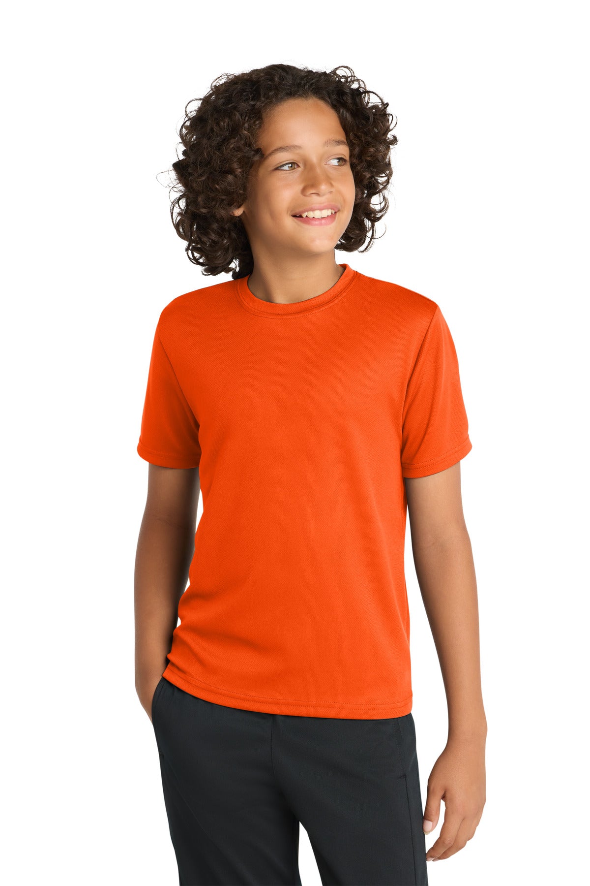 Custom Neon Orange Youth PosiCharge RacerMesh Tee YST340, personalized by SanCanDo Swag in Argyle, TX