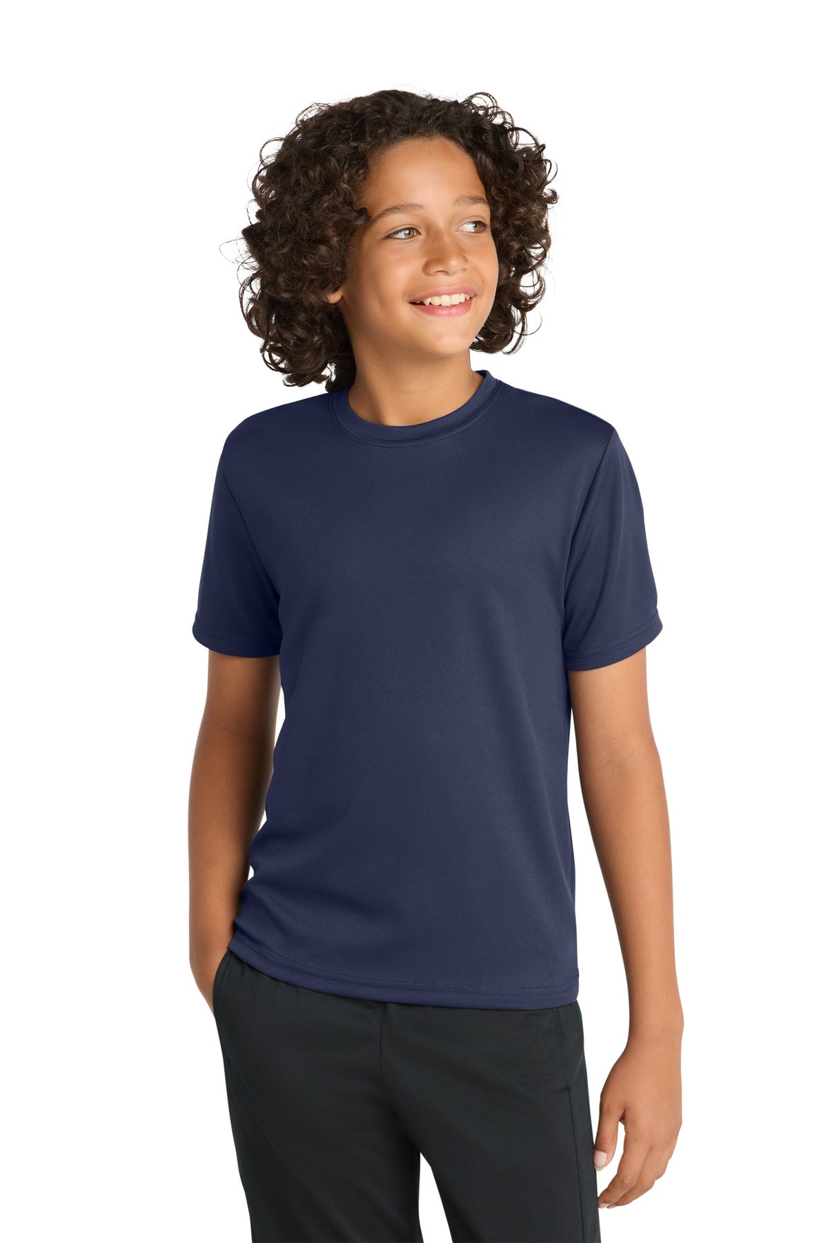 Custom True Navy Youth PosiCharge RacerMesh Tee YST340, personalized by SanCanDo Swag in Argyle, TX