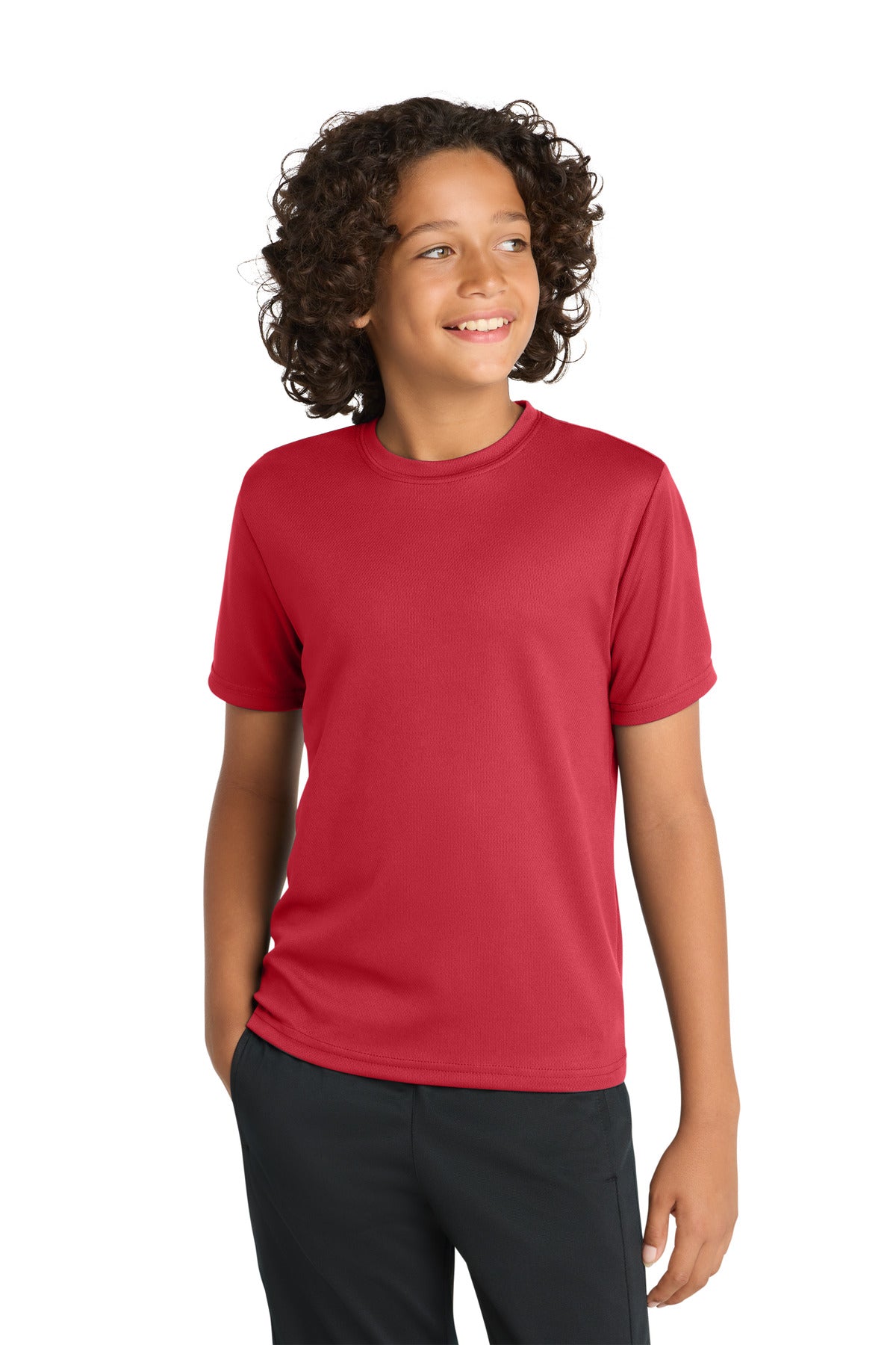 Custom True Red Youth PosiCharge RacerMesh Tee YST340, personalized by SanCanDo Swag in Argyle, TX