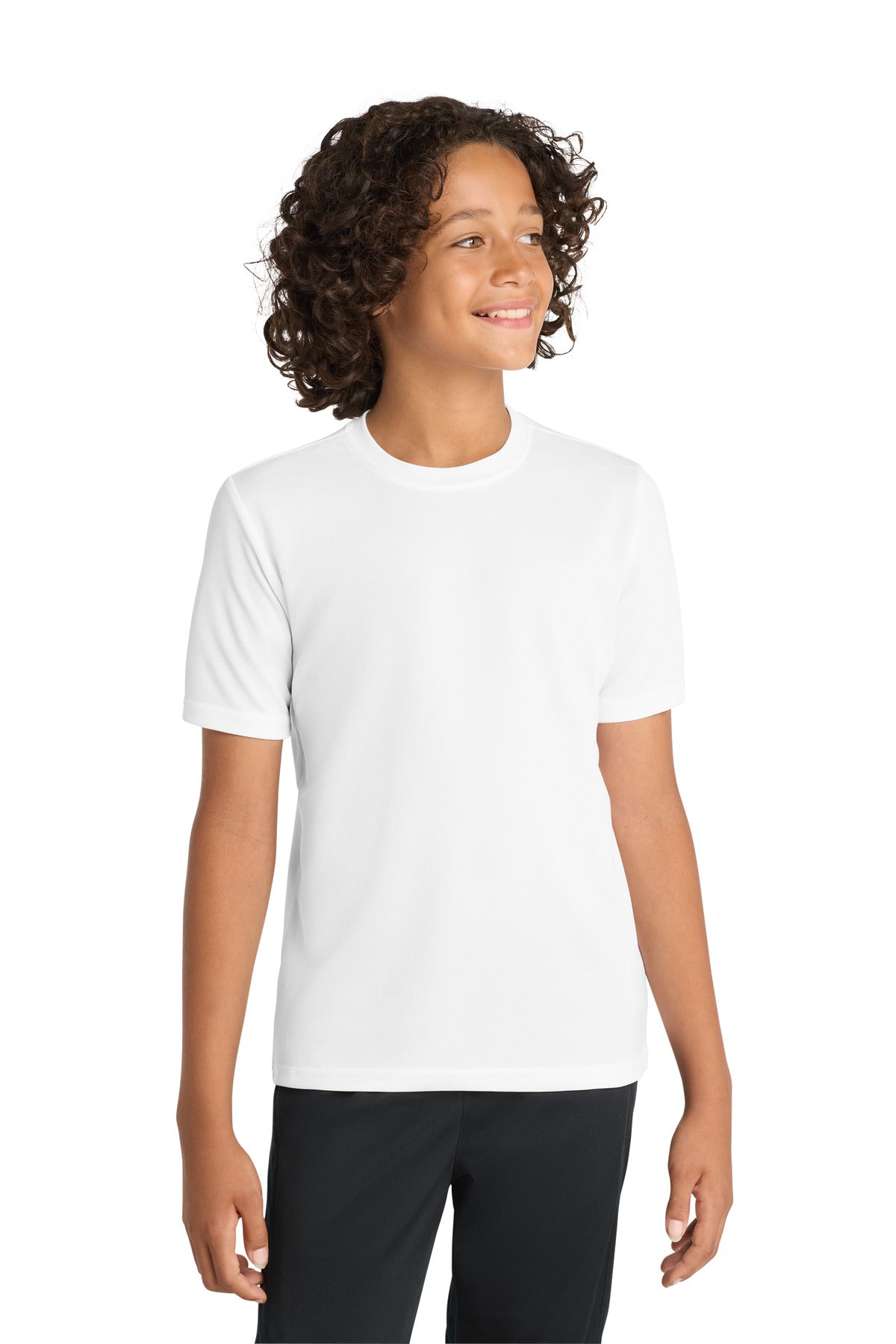 Custom White Youth PosiCharge RacerMesh Tee YST340, personalized by SanCanDo Swag in Argyle, TX