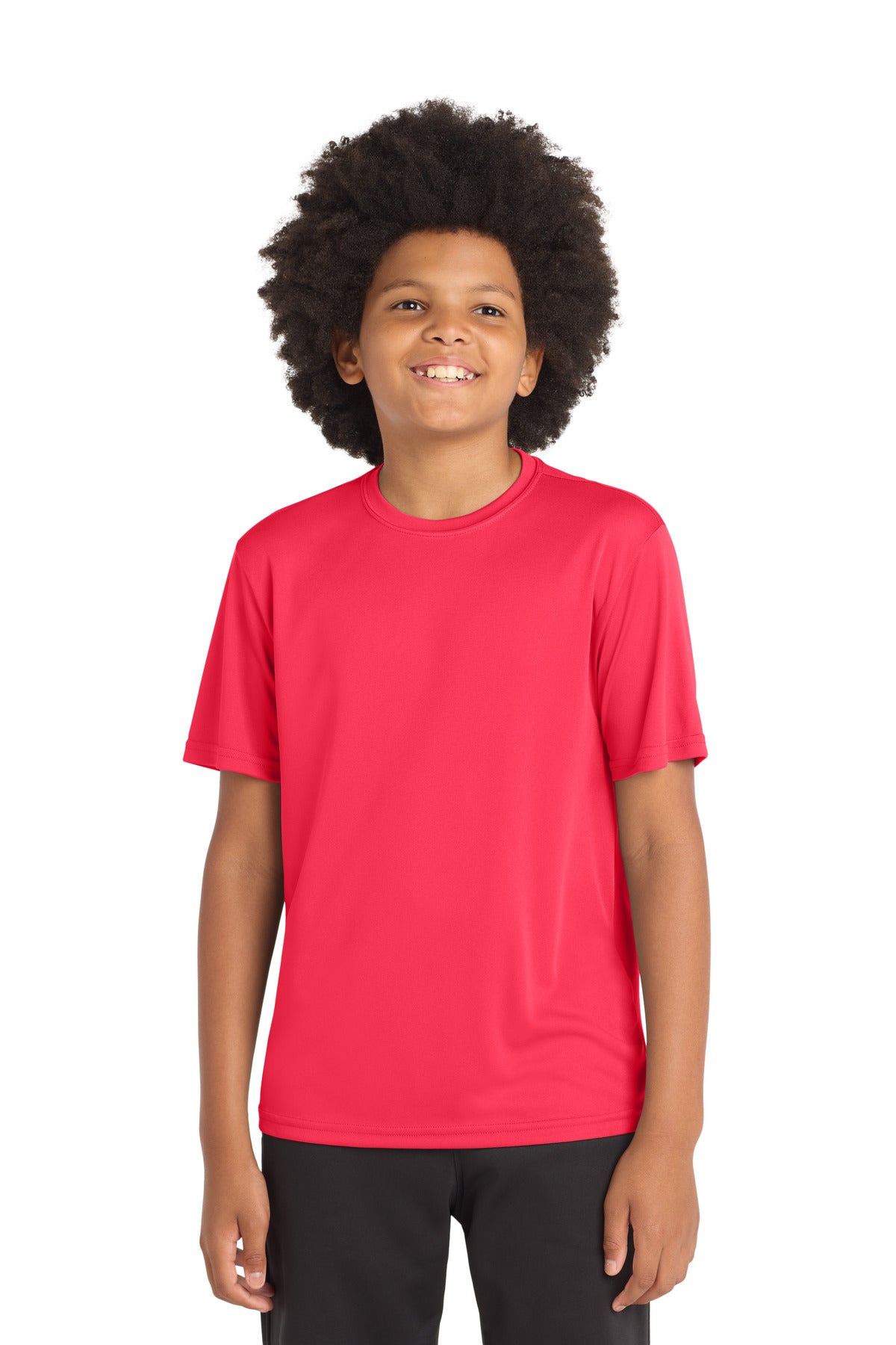 Custom Hot Coral Youth Competitor Tee YST350, personalized by SanCanDo Swag in Argyle, TX