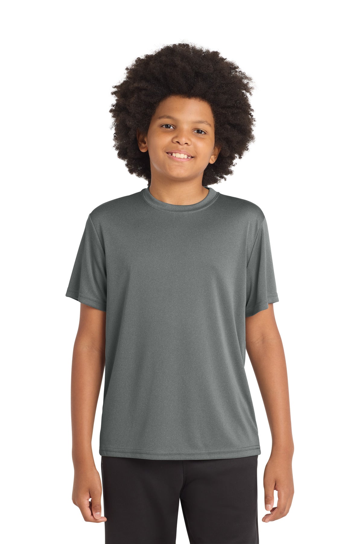 Custom Iron Grey Heather Youth Competitor Tee YST350, personalized by SanCanDo Swag in Argyle, TX
