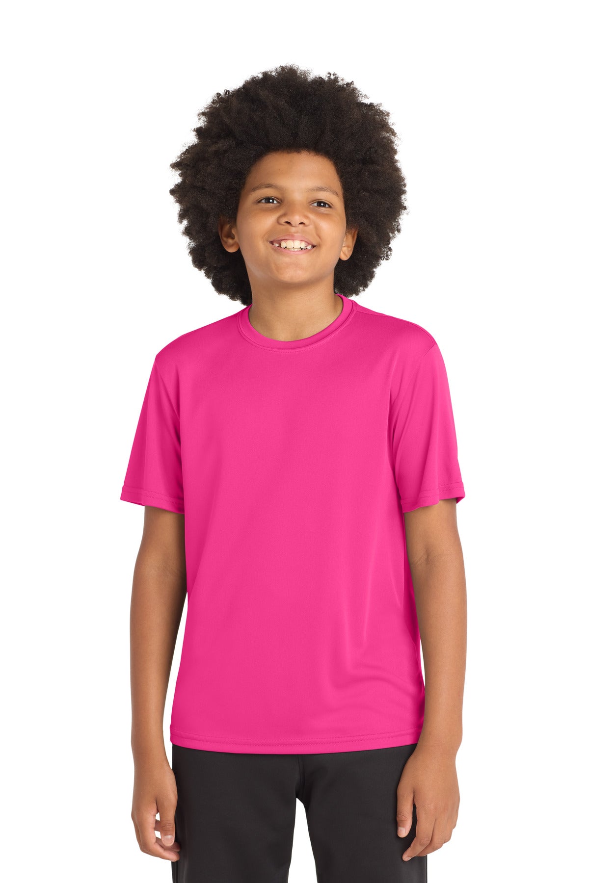Custom Neon Pink Youth Competitor Tee YST350, personalized by SanCanDo Swag in Argyle, TX