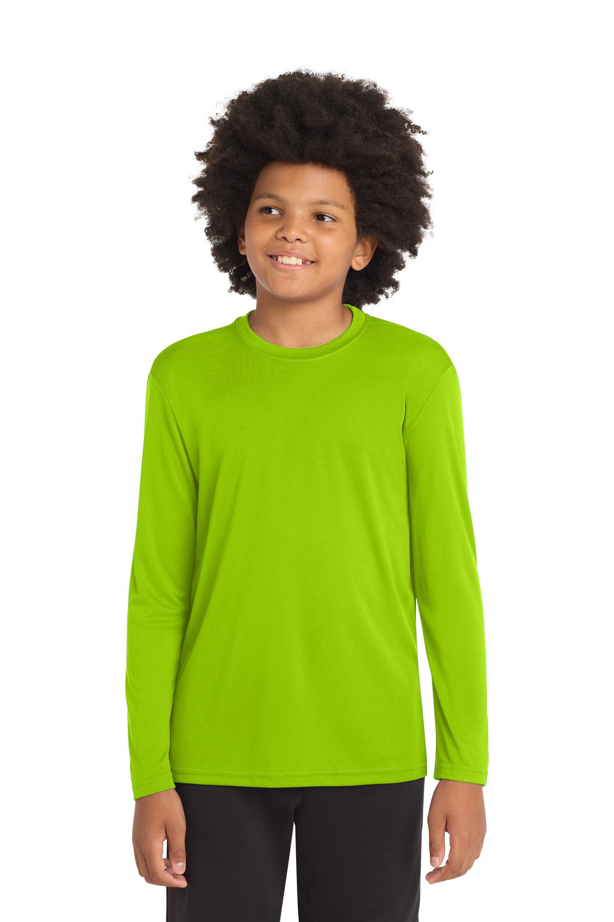 Custom Lime Shock Youth Long Sleeve Competitor Tee YST350LS, personalized by SanCanDo Swag in Argyle, TX