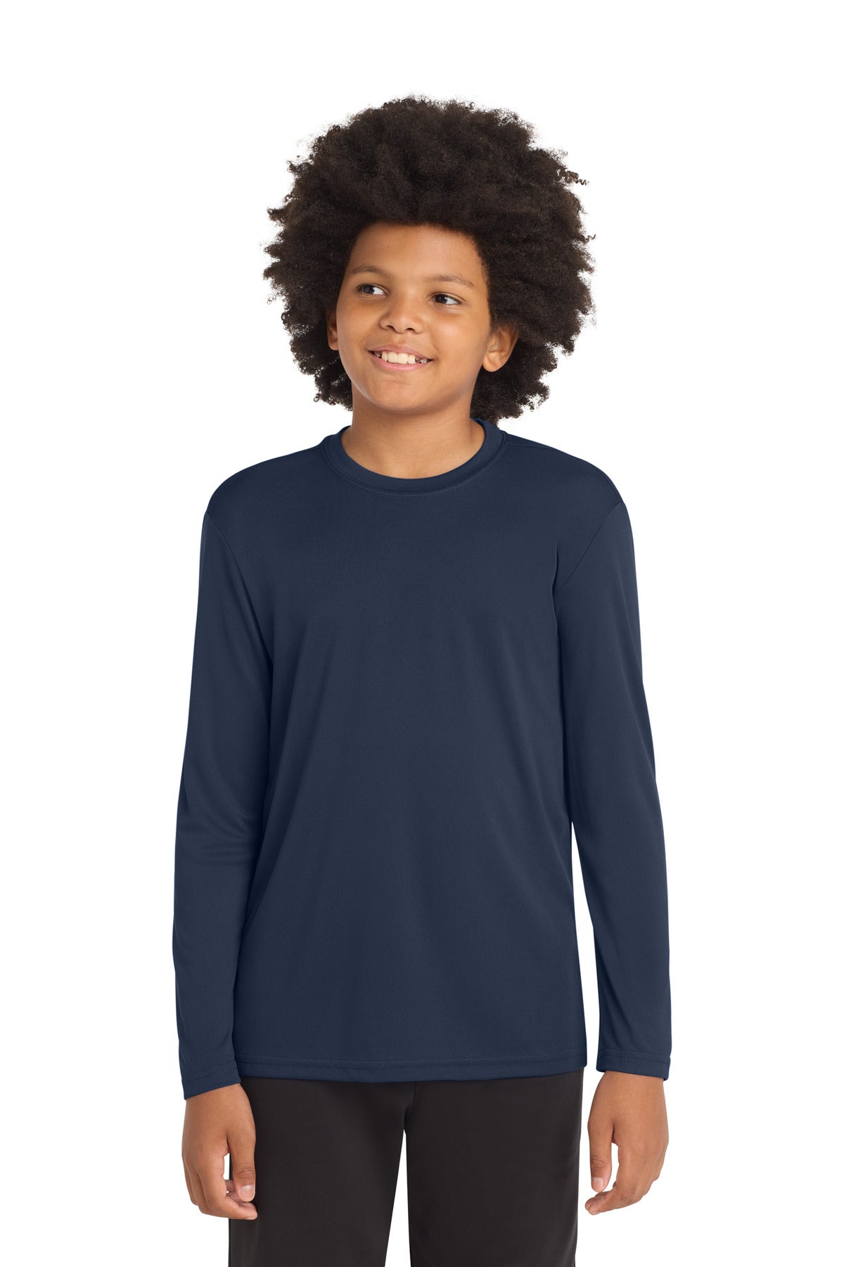 Custom True Navy Youth Long Sleeve Competitor Tee YST350LS, personalized by SanCanDo Swag in Argyle, TX