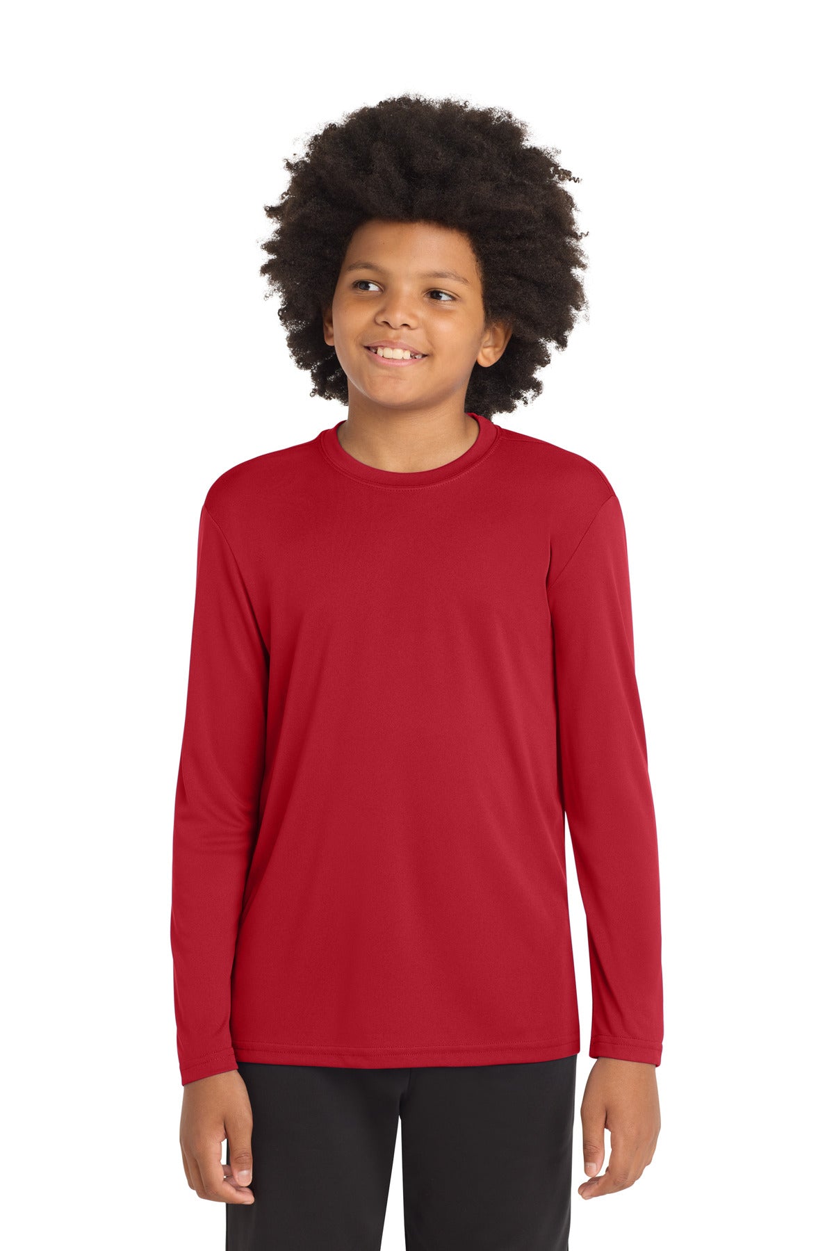 Custom True Red Youth Long Sleeve Competitor Tee YST350LS, personalized by SanCanDo Swag in Argyle, TX