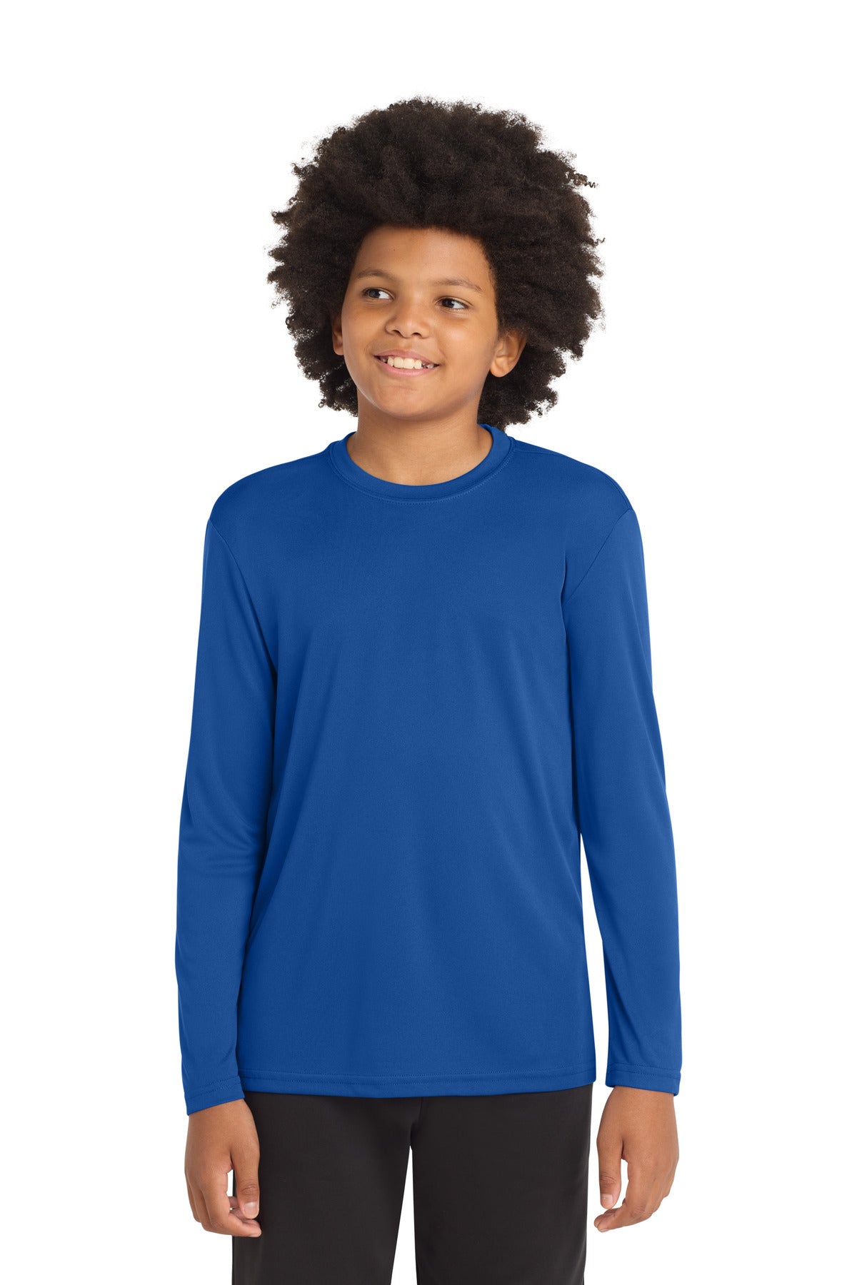 Custom True Royal Youth Long Sleeve Competitor Tee YST350LS, personalized by SanCanDo Swag in Argyle, TX