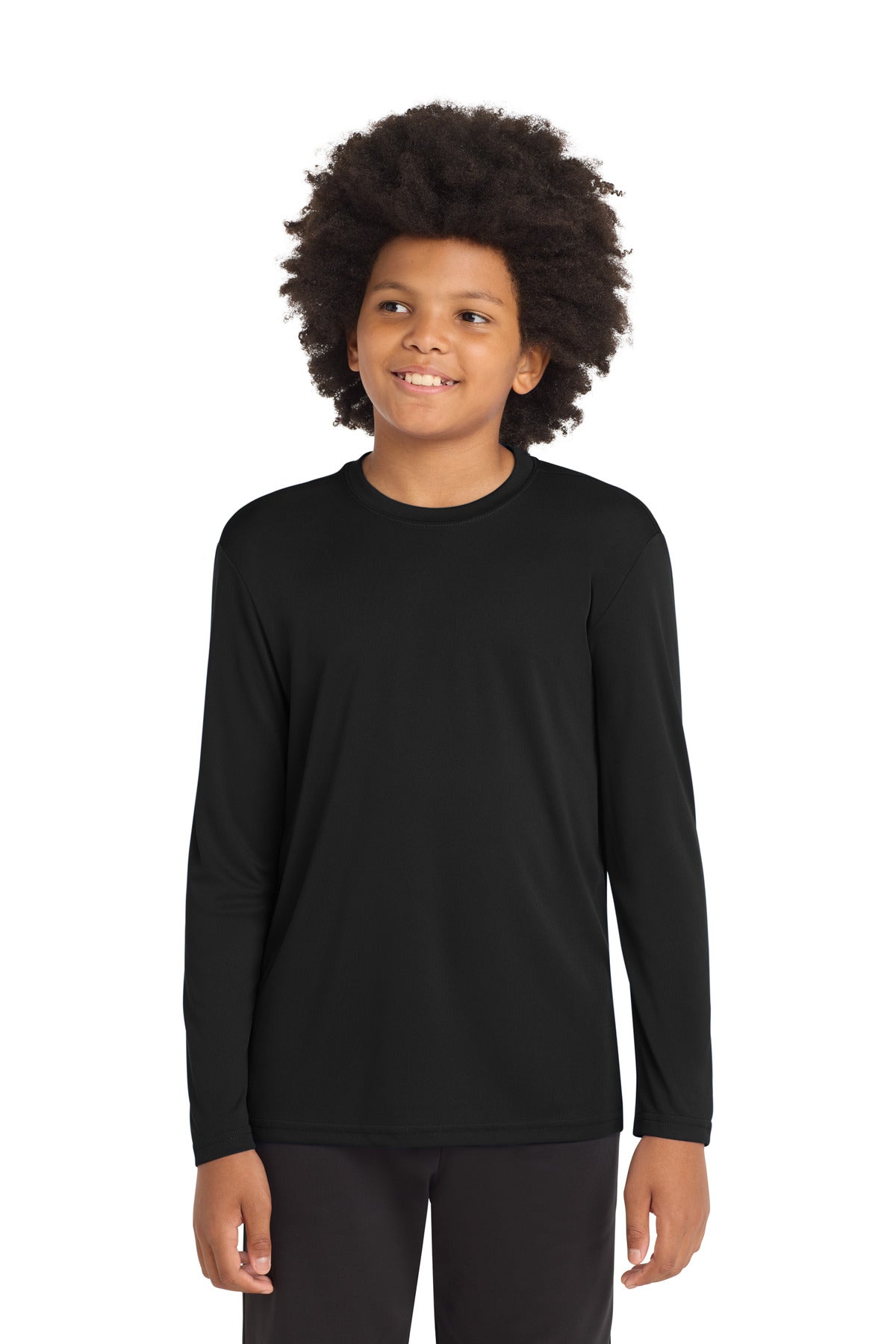 Custom Black Youth Long Sleeve Competitor Tee YST350LS, personalized by SanCanDo Swag in Argyle, TX