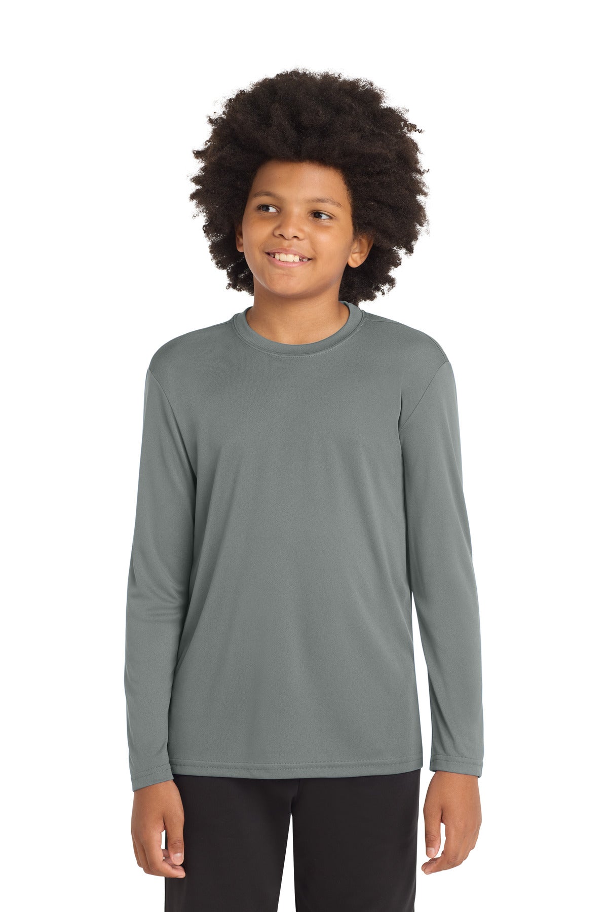 Custom Grey Concrete Youth Long Sleeve Competitor Tee YST350LS, personalized by SanCanDo Swag in Argyle, TX
