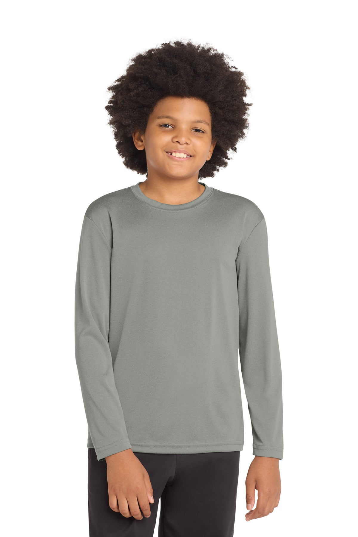 Custom Grey Concrete Heather Youth Long Sleeve Competitor Tee YST350LS, personalized by SanCanDo Swag in Argyle, TX