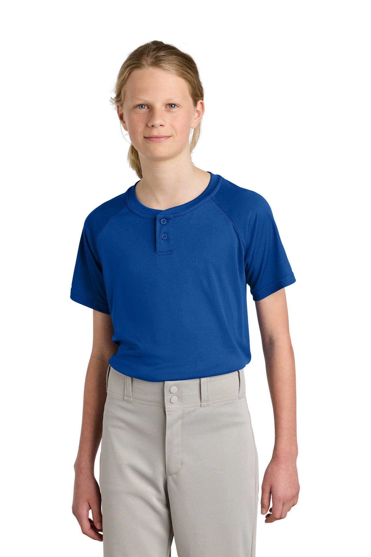 Custom True Royal PosiCharge Competitor 2-Button Henley YST359, personalized by SanCanDo Swag in Argyle, TX
