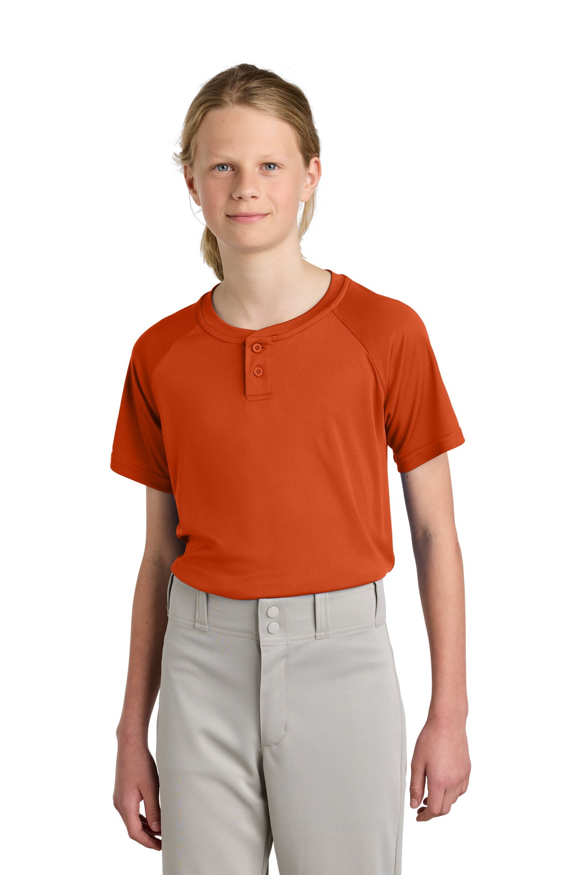 Custom Deep Orange PosiCharge Competitor 2-Button Henley YST359, personalized by SanCanDo Swag in Argyle, TX