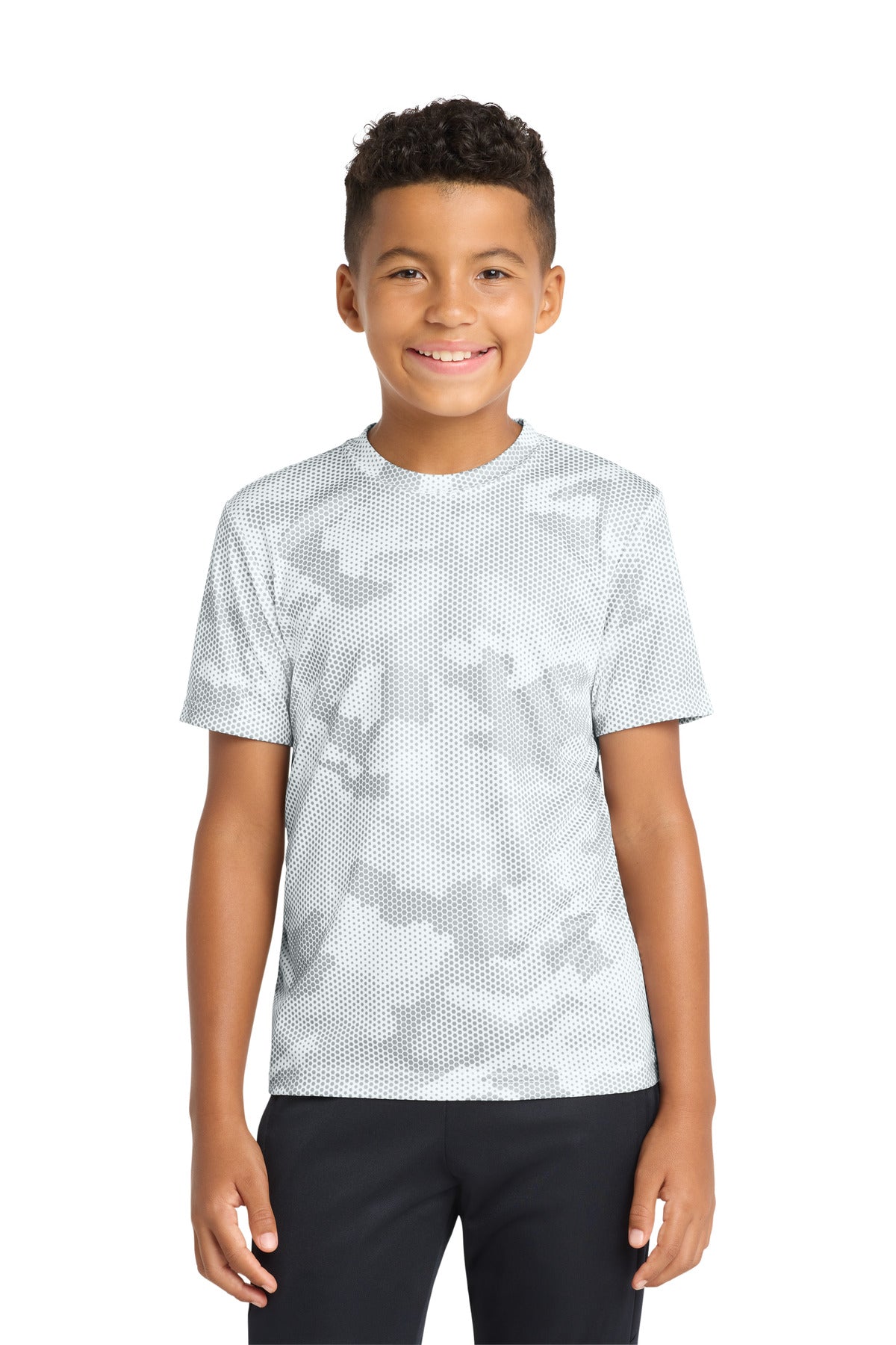 Custom White Youth CamoHex Tee YST370, personalized by SanCanDo Swag in Argyle, TX