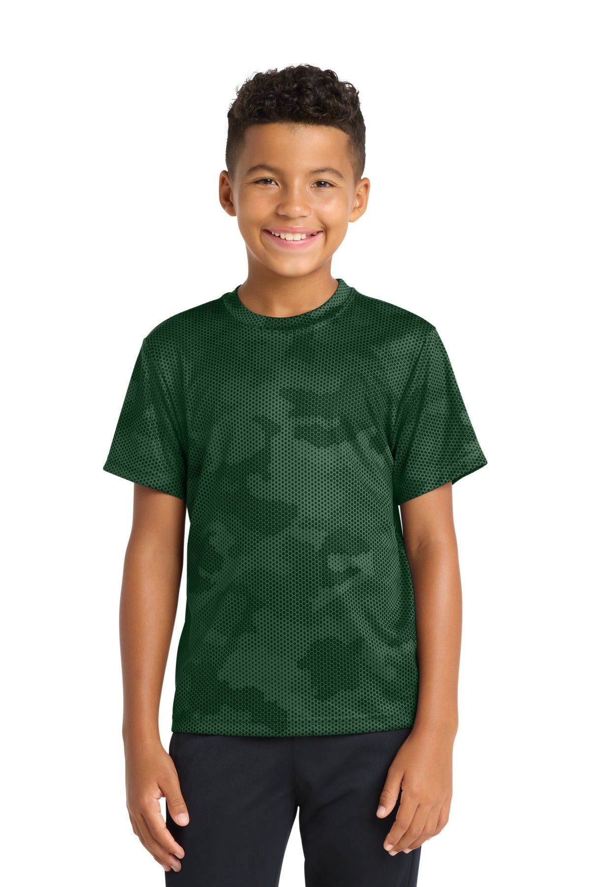 Custom Forest Green Youth CamoHex Tee YST370, personalized by SanCanDo Swag in Argyle, TX