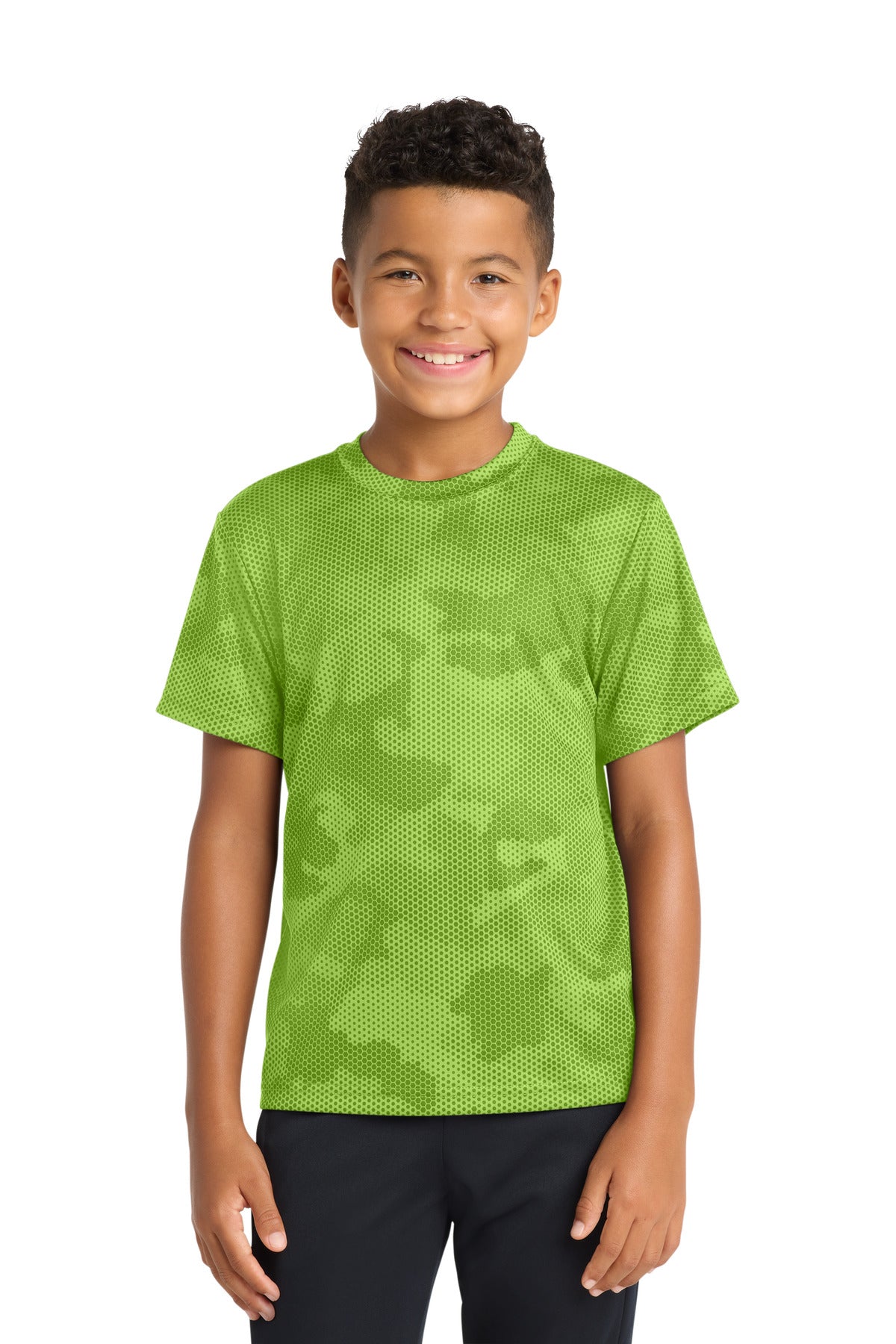 Custom Lime Shock Youth CamoHex Tee YST370, personalized by SanCanDo Swag in Argyle, TX