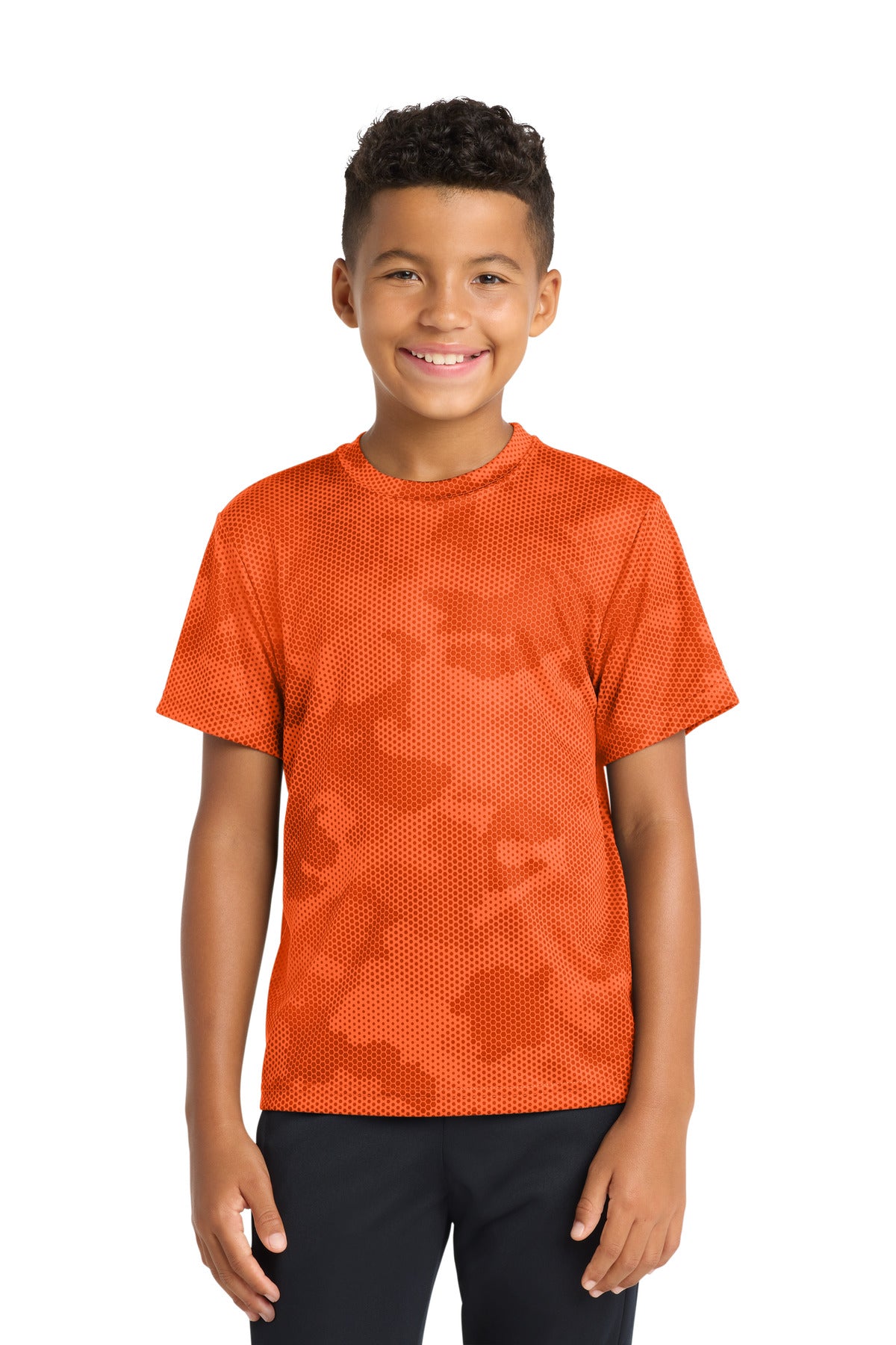 Custom Neon Orange Youth CamoHex Tee YST370, personalized by SanCanDo Swag in Argyle, TX