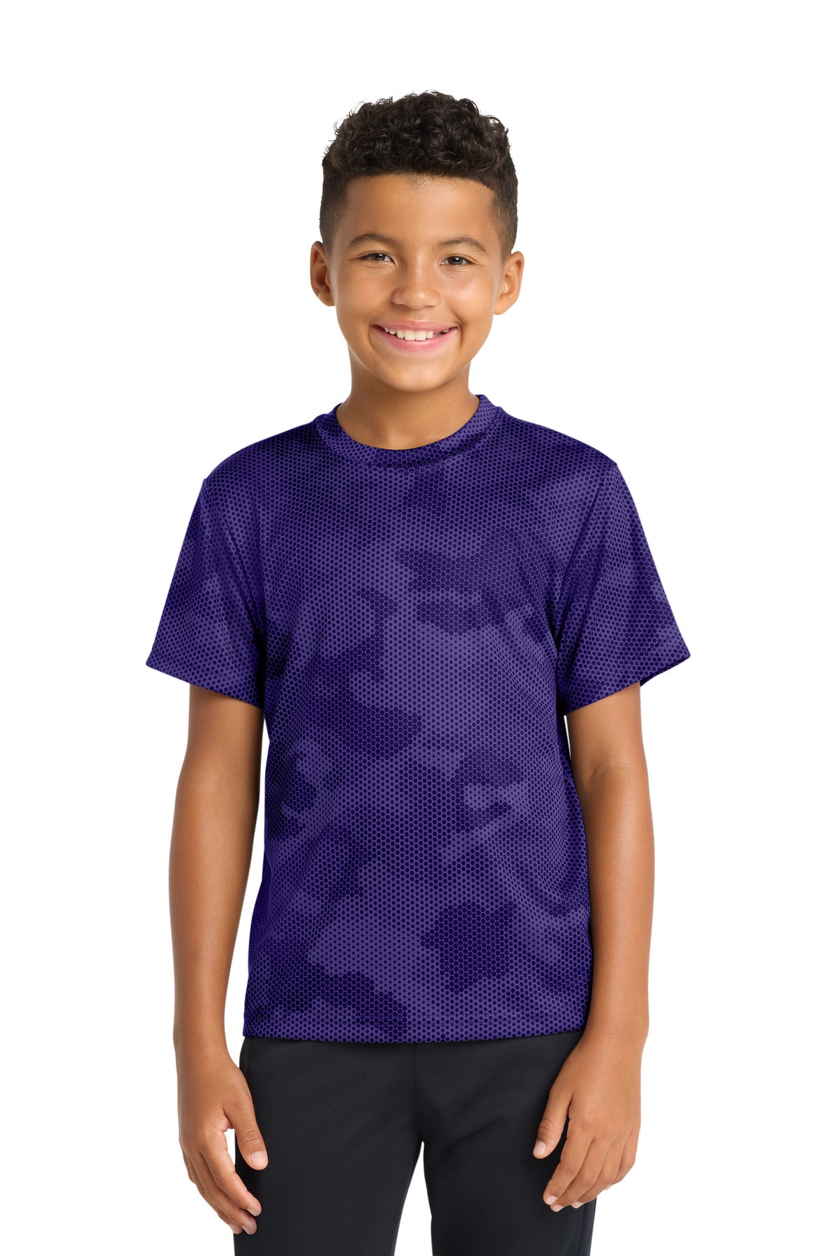 Custom Purple Youth CamoHex Tee YST370, personalized by SanCanDo Swag in Argyle, TX
