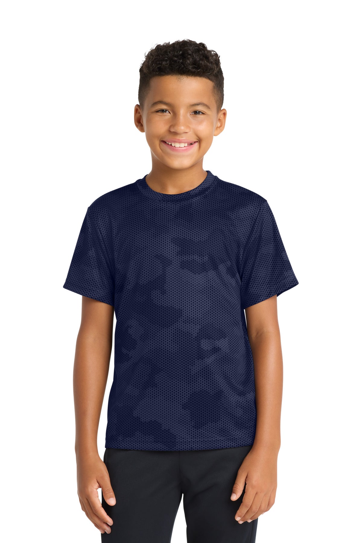 Custom True Navy Youth CamoHex Tee YST370, personalized by SanCanDo Swag in Argyle, TX