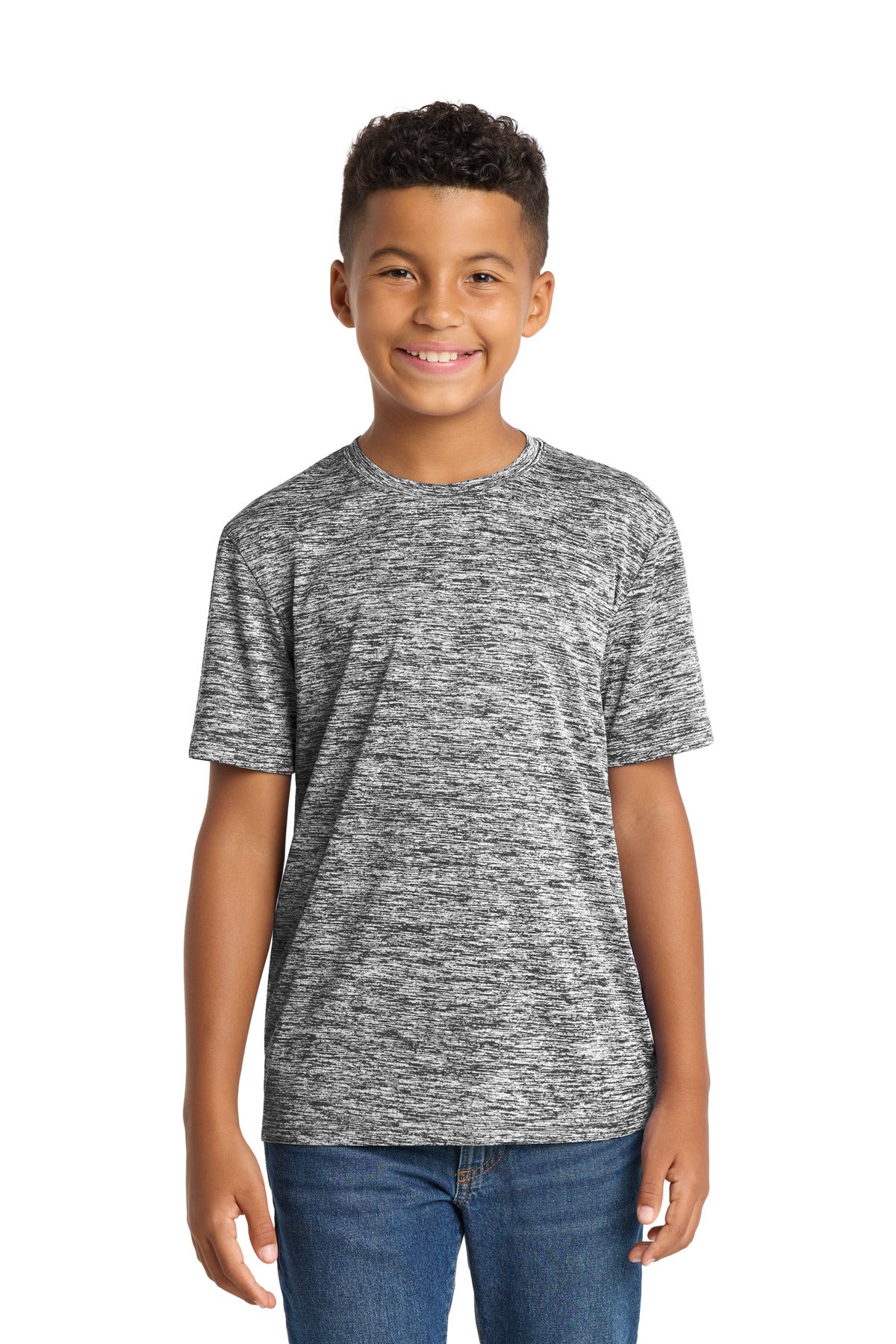Custom Black Electric Youth PosiCharge Electric Heather Tee YST390, personalized by SanCanDo Swag in Argyle, TX