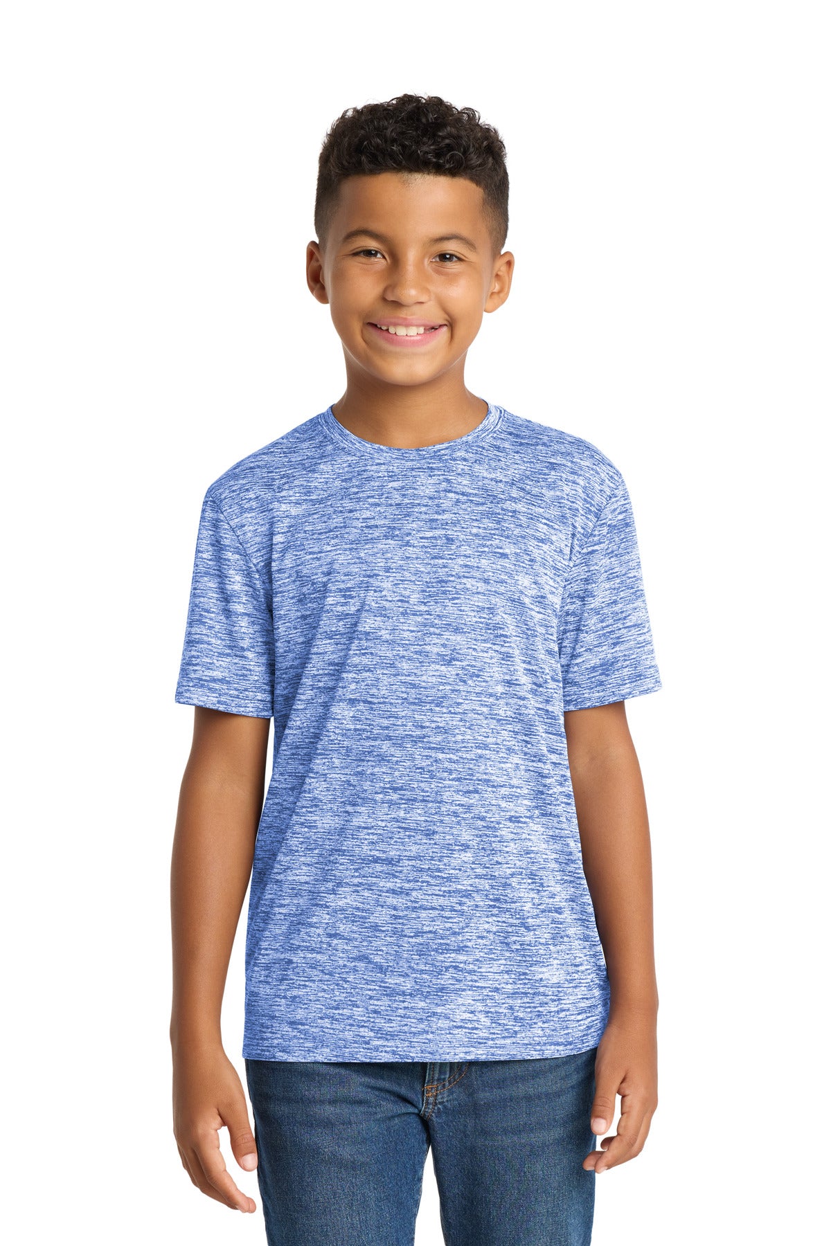 Custom True Royal Electric Youth PosiCharge Electric Heather Tee YST390, personalized by SanCanDo Swag in Argyle, TX