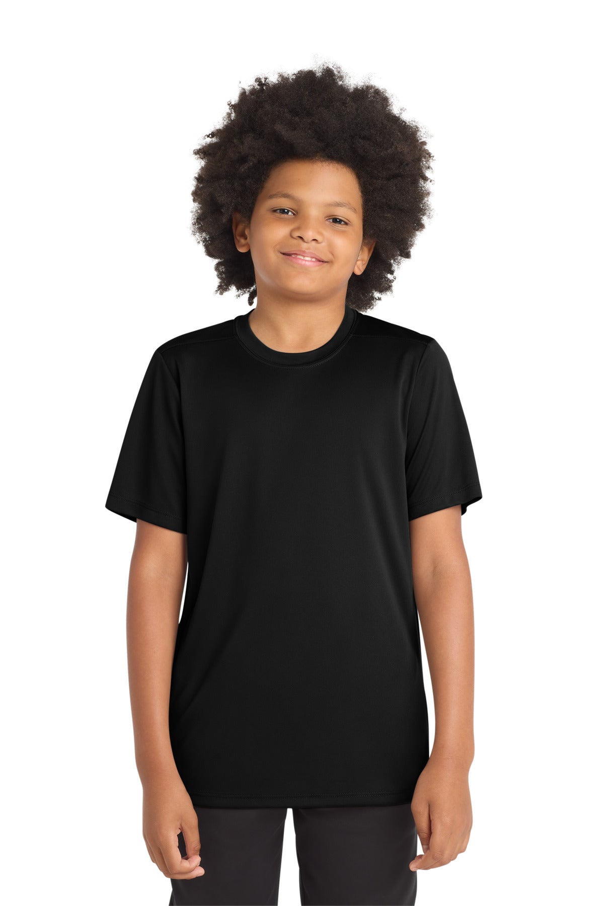 Custom Black Youth Posi-UV Pro Tee YST420, personalized by SanCanDo Swag in Argyle, TX