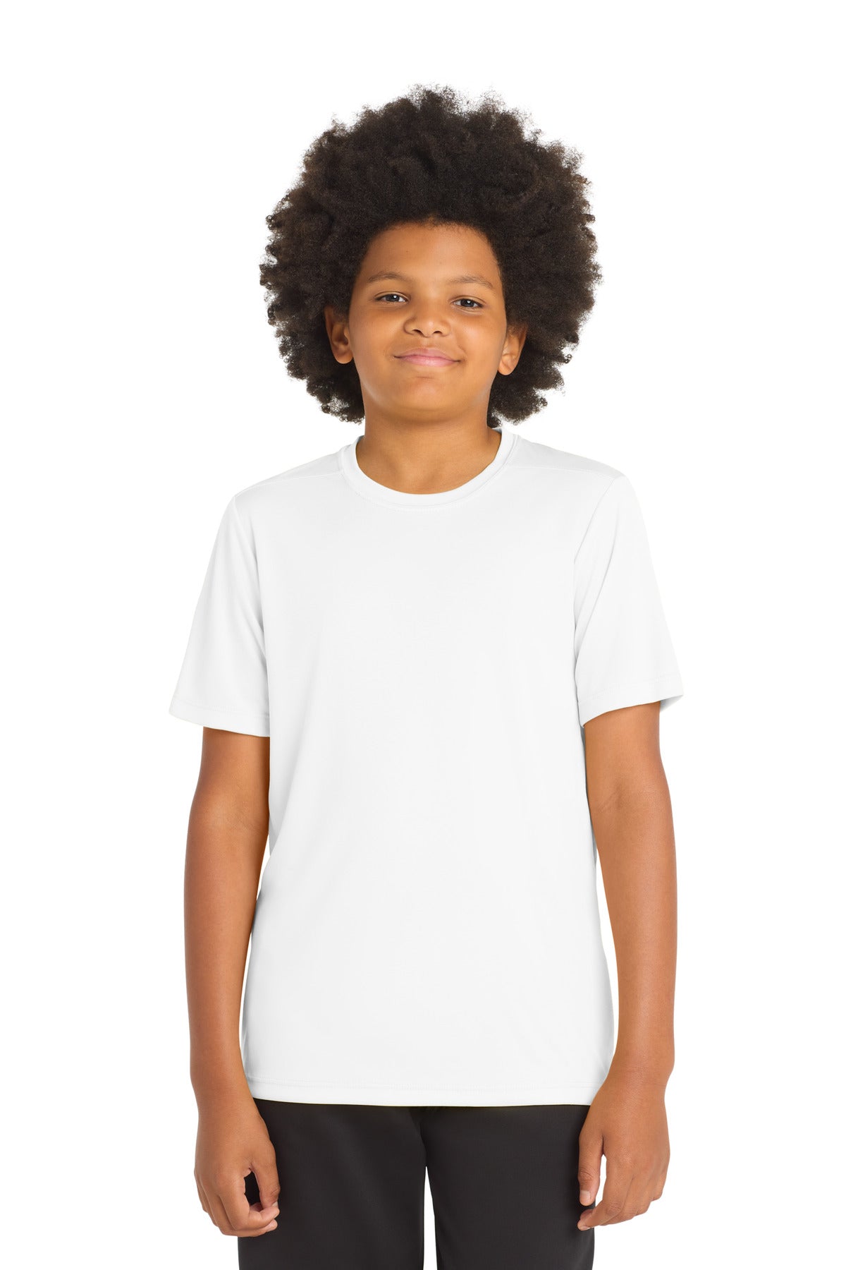 Custom White Youth Posi-UV Pro Tee YST420, personalized by SanCanDo Swag in Argyle, TX