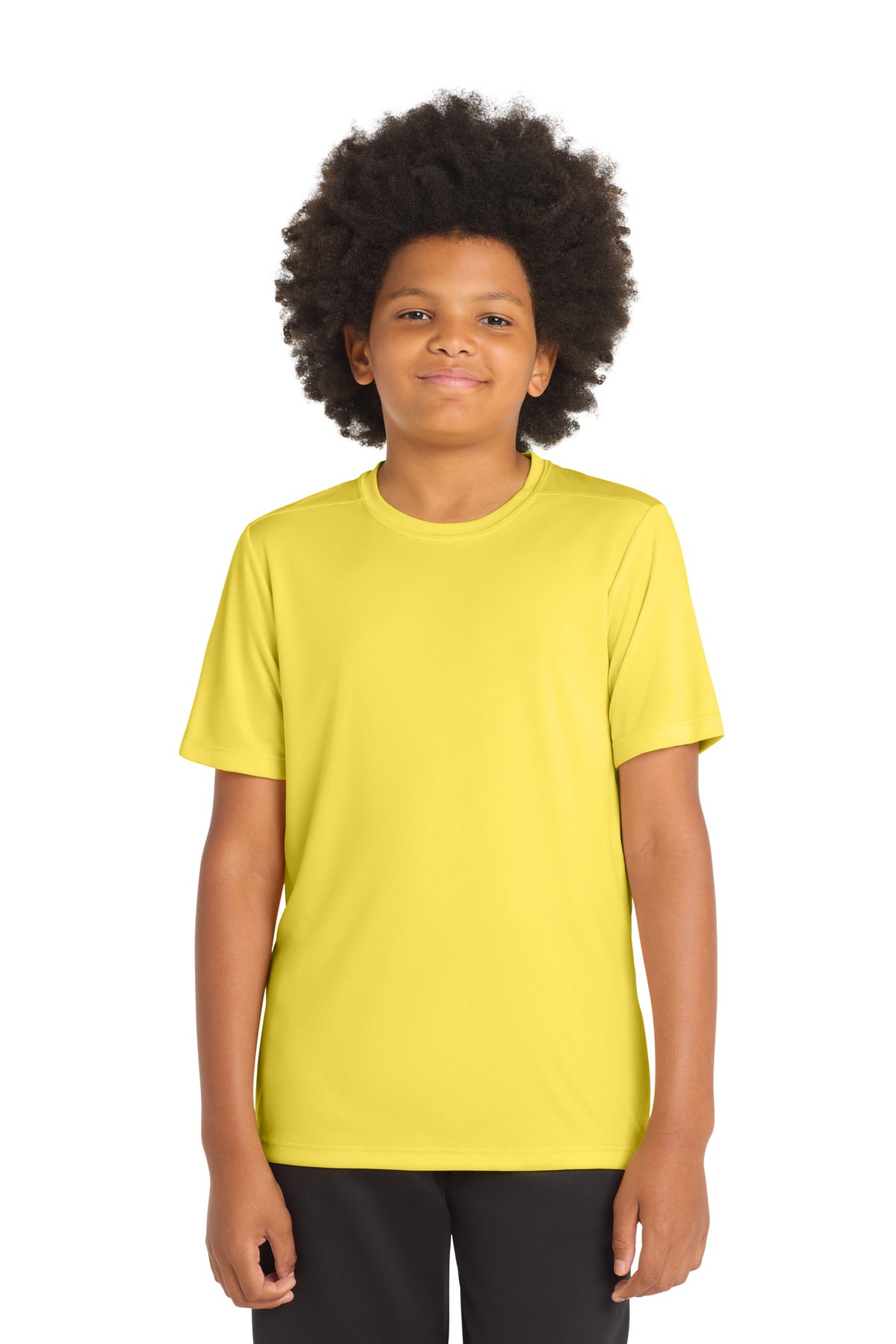 Custom Yellow Youth Posi-UV Pro Tee YST420, personalized by SanCanDo Swag in Argyle, TX