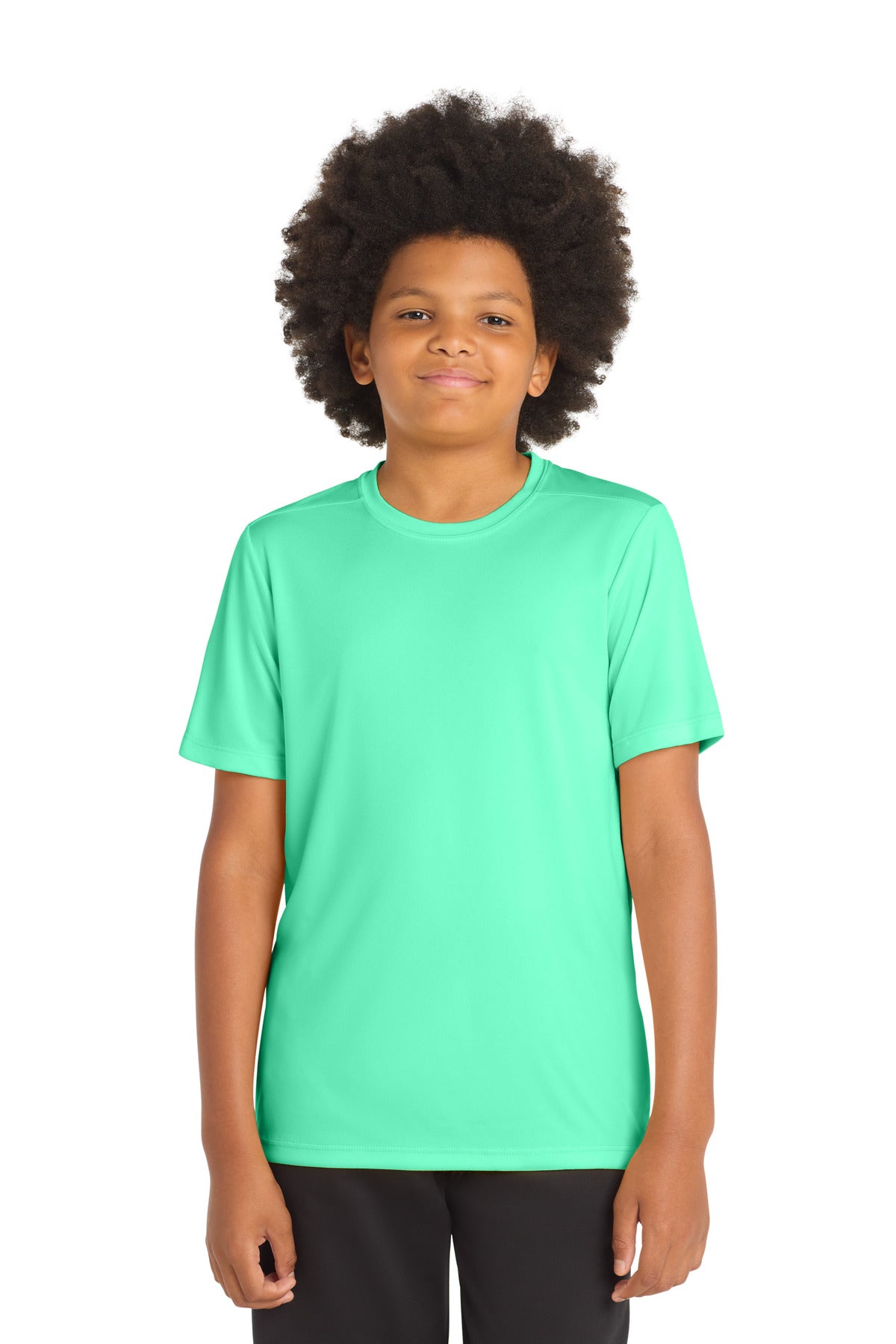 Custom Bright Seafoam Youth Posi-UV Pro Tee YST420, personalized by SanCanDo Swag in Argyle, TX