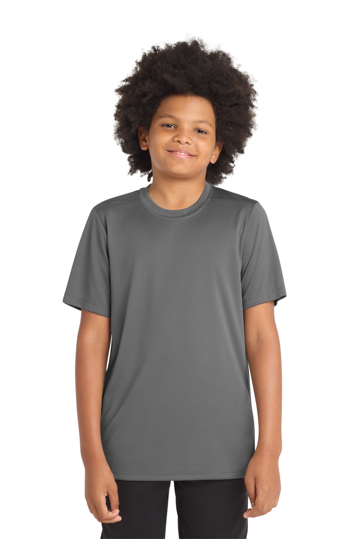 Custom Dark Smoke Grey Youth Posi-UV Pro Tee YST420, personalized by SanCanDo Swag in Argyle, TX