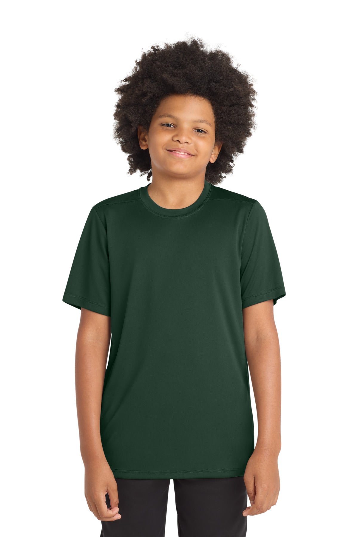 Custom Forest Green Youth Posi-UV Pro Tee YST420, personalized by SanCanDo Swag in Argyle, TX