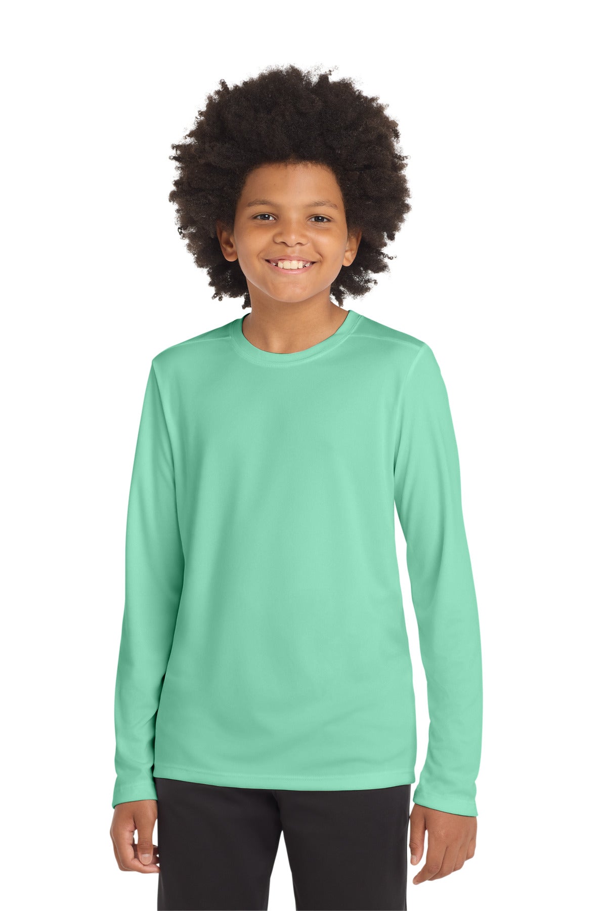 Custom Bright Seafoam Youth Posi-UV Pro Long Sleeve Tee YST420LS, personalized by SanCanDo Swag in Argyle, TX
