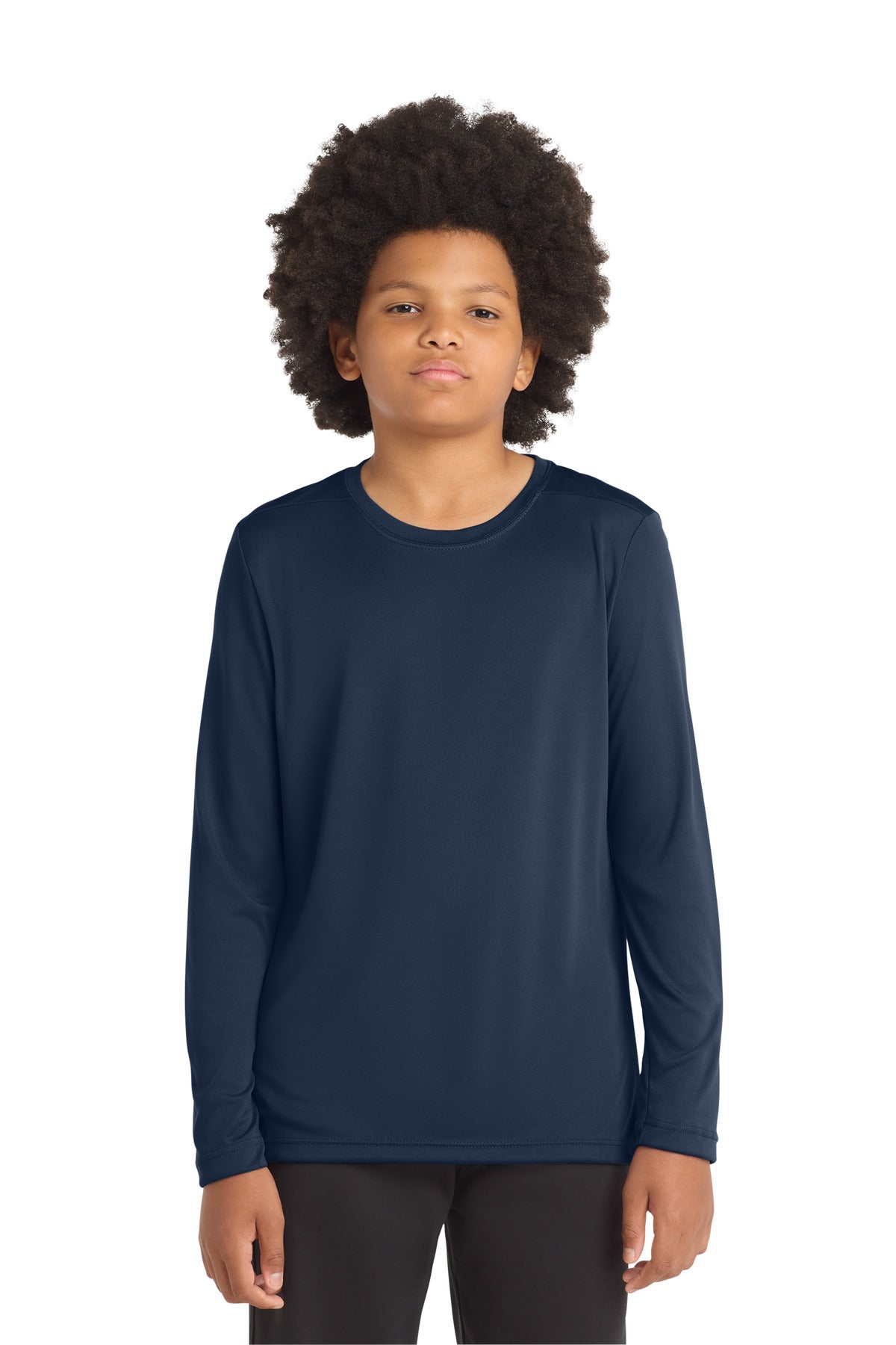 Custom True Navy Youth Posi-UV Pro Long Sleeve Tee YST420LS, personalized by SanCanDo Swag in Argyle, TX