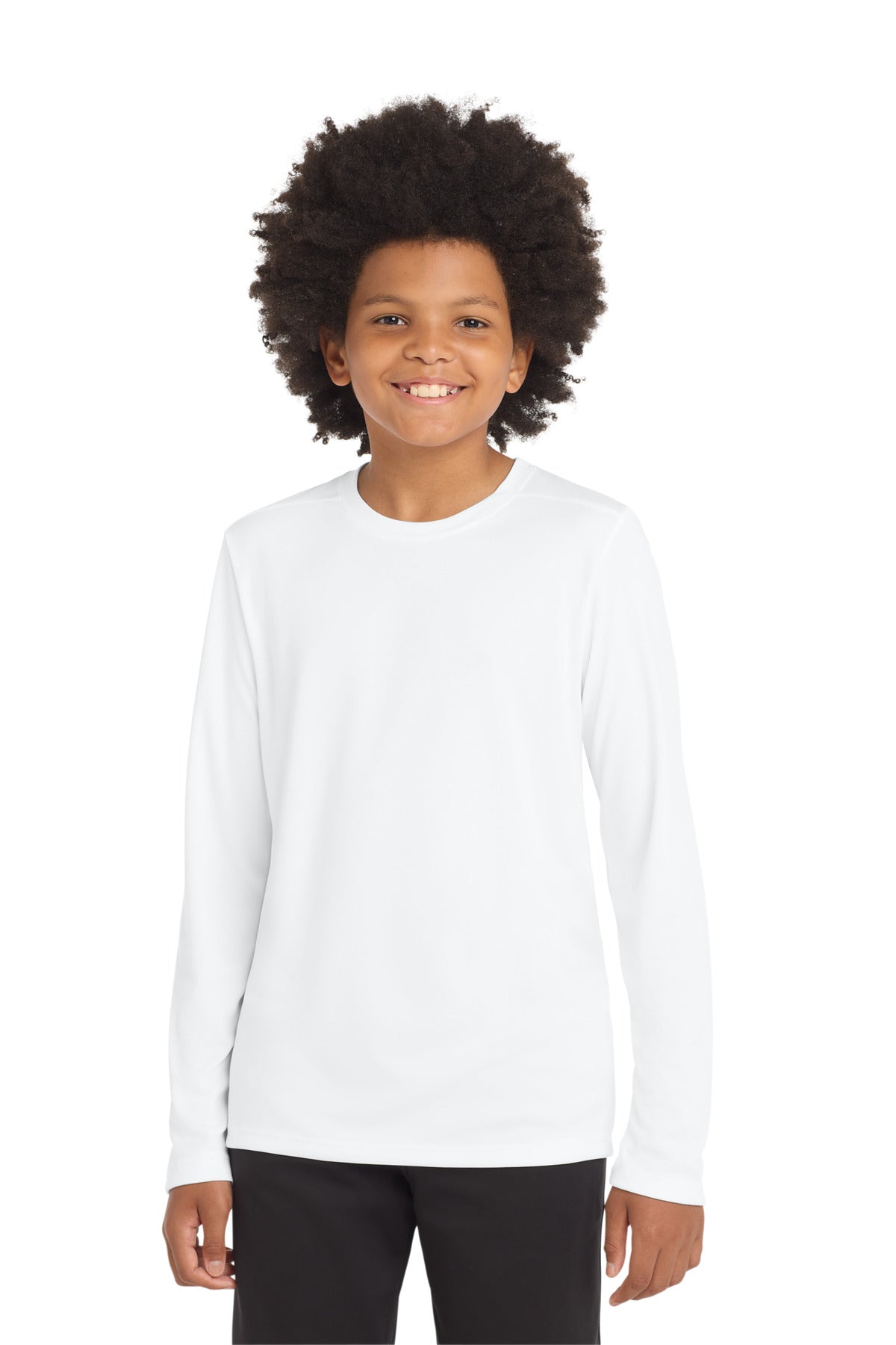 Custom White Youth Posi-UV Pro Long Sleeve Tee YST420LS, personalized by SanCanDo Swag in Argyle, TX