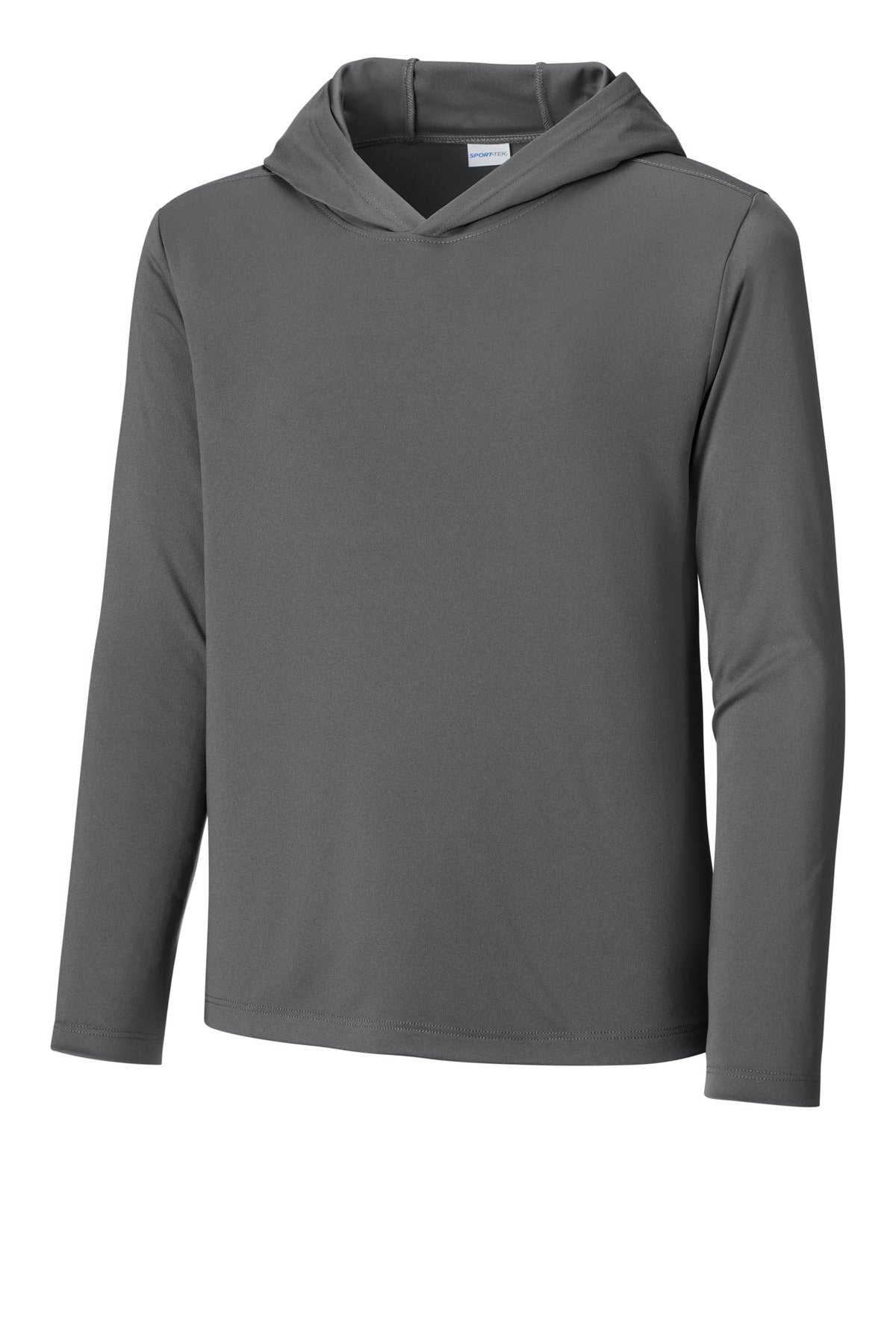 Custom Dark Smoke Grey Youth Posi-UV Pro Long Sleeve Hoodie YST420LSH, personalized by SanCanDo Swag in Argyle, TX