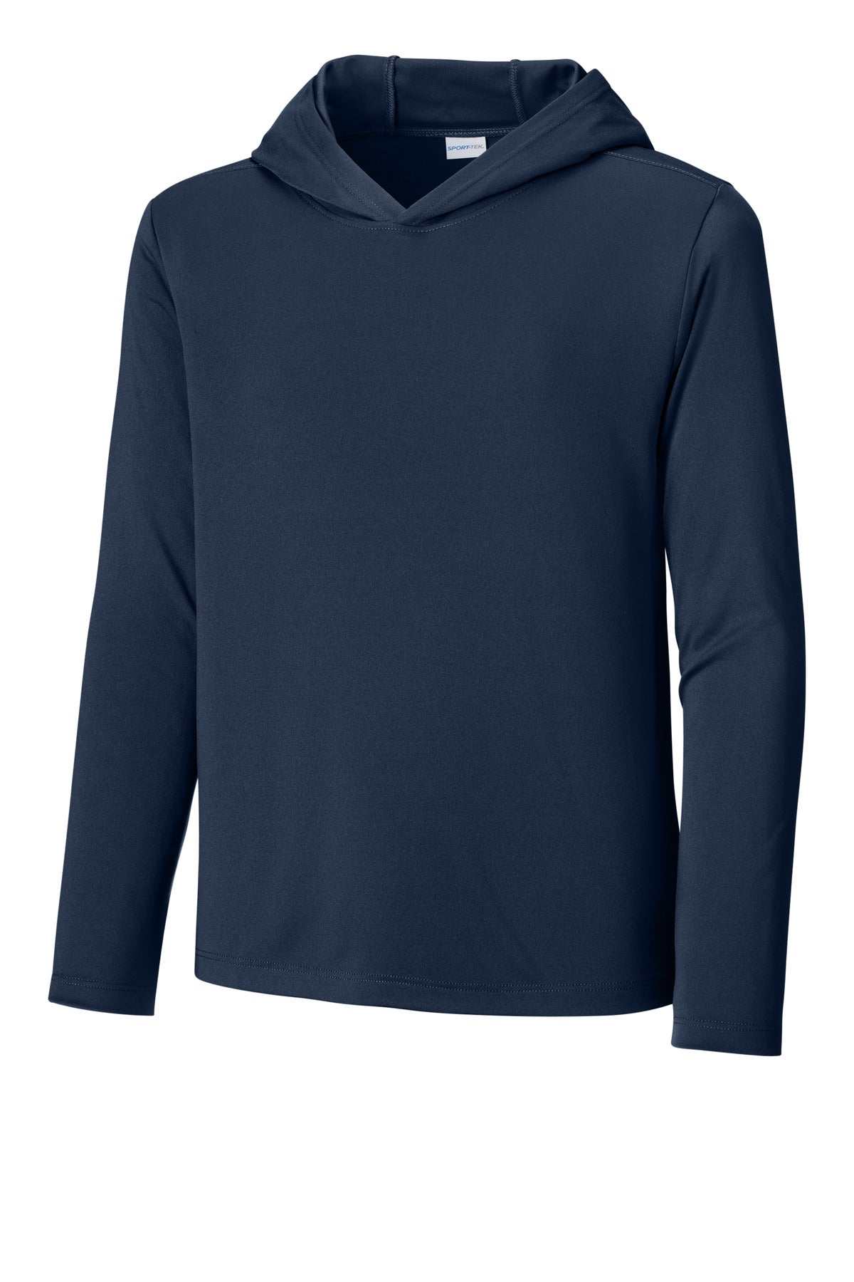 Custom True Navy Youth Posi-UV Pro Long Sleeve Hoodie YST420LSH, personalized by SanCanDo Swag in Argyle, TX